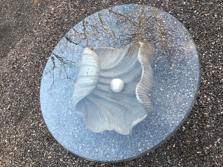 Glamorous Italian Carved Shell Base Coffee Table with Pearl and Round ...