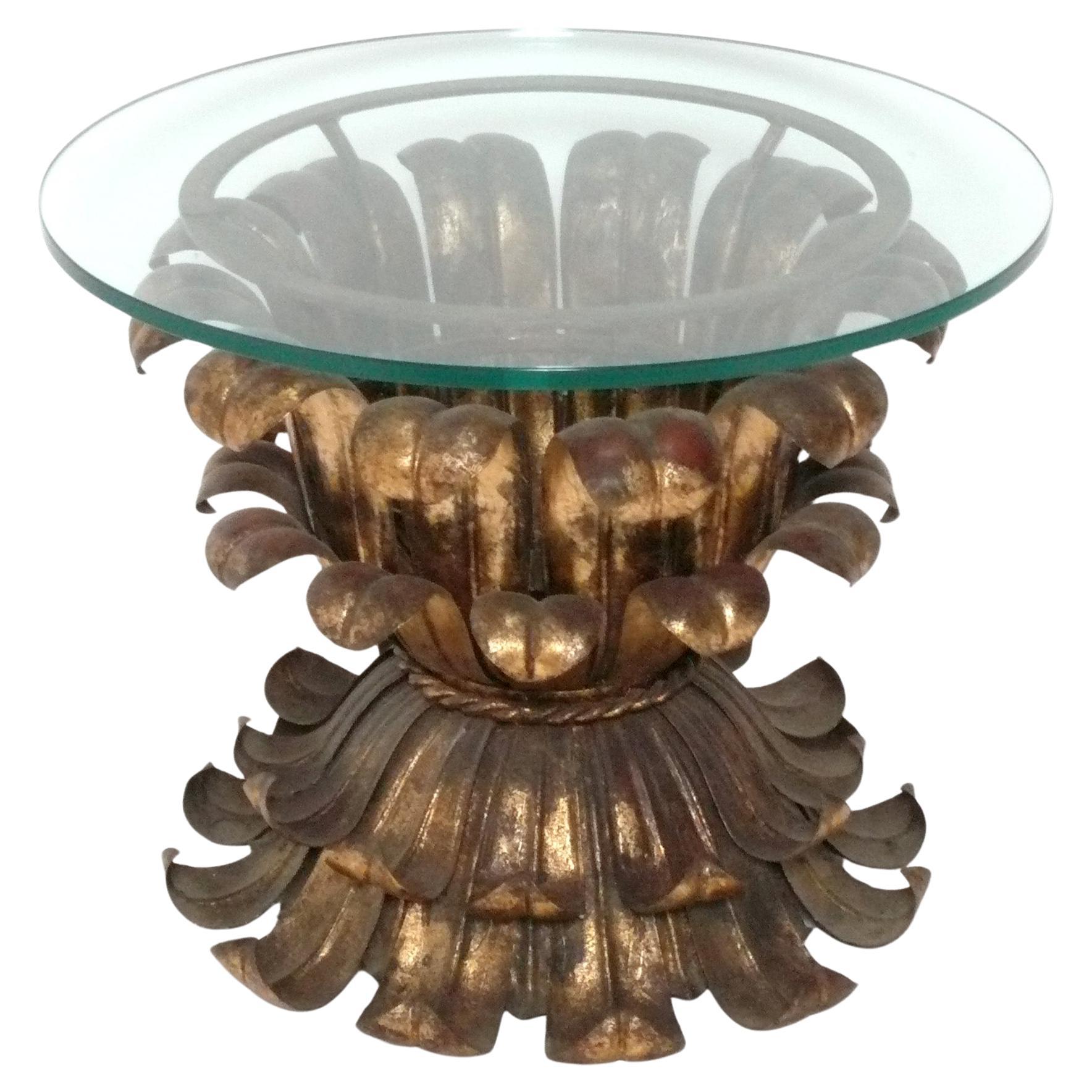 Glamorous Italian Gilt Metal Foliate Table