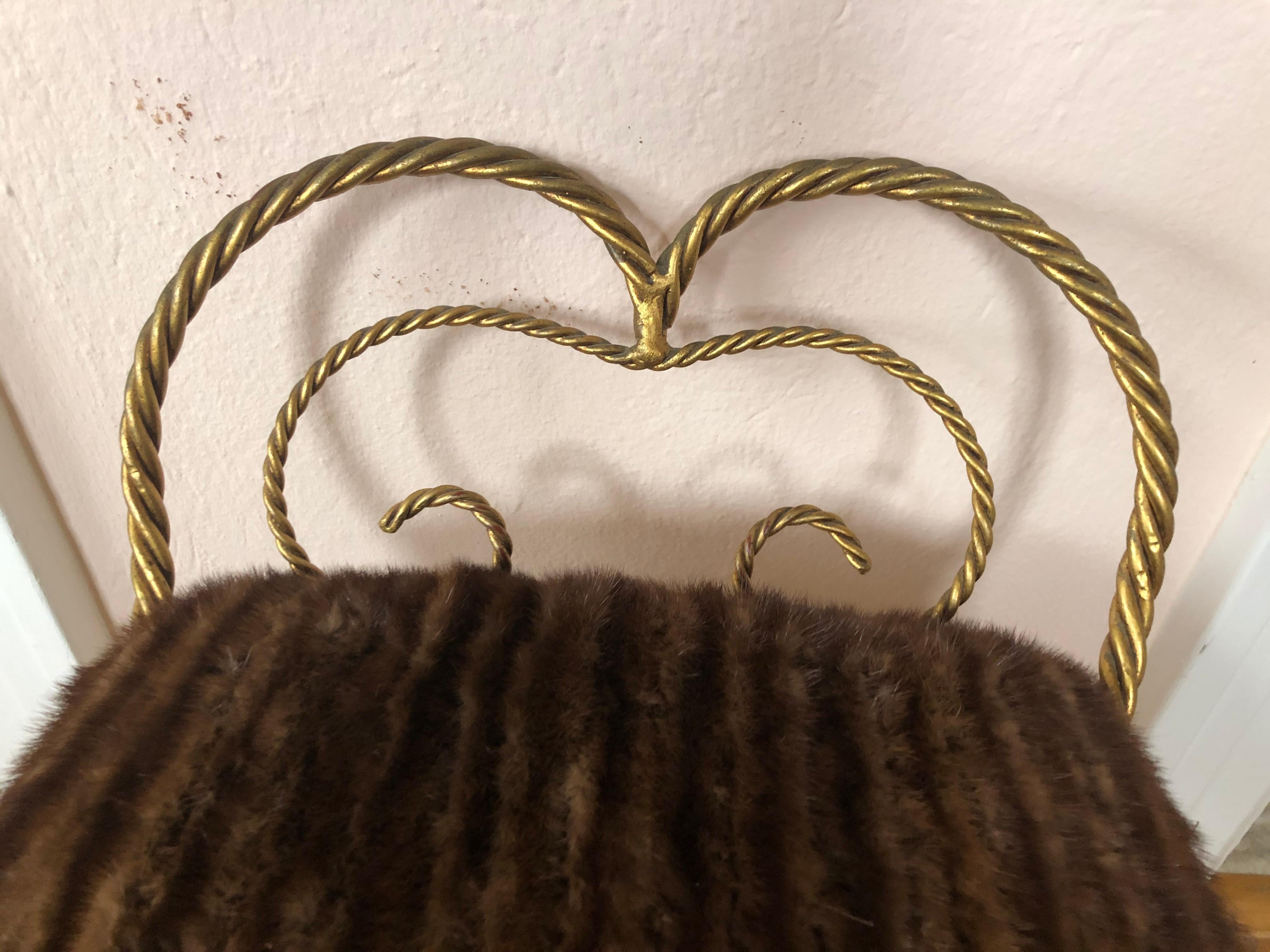 Fur Glamorous Italian Giltiron Tassel Motife Stool or Bench with Mink Upholstery