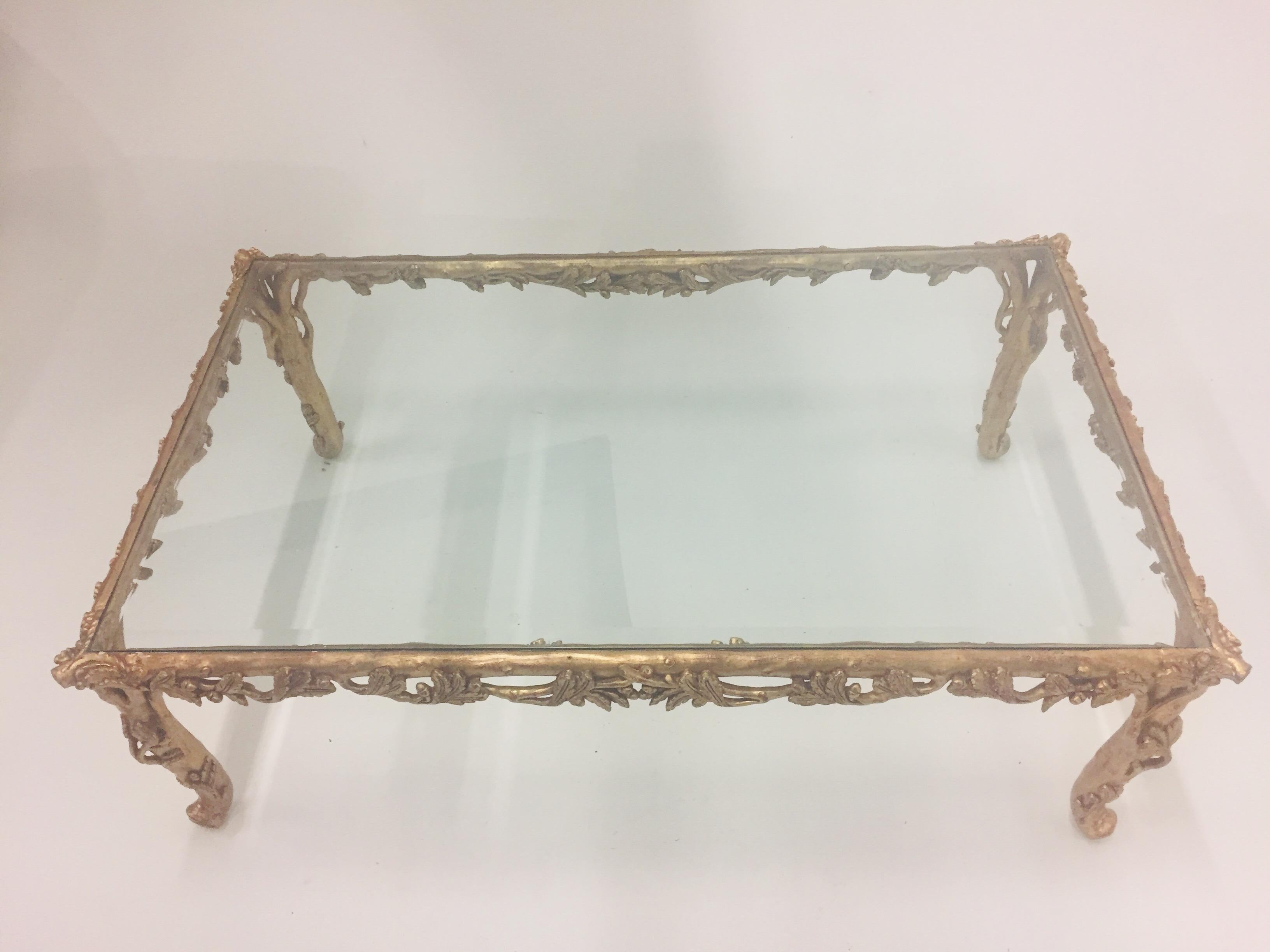Glamorous Italian Hand Carved Gilded Wood Coffee Table In Excellent Condition In Hopewell, NJ