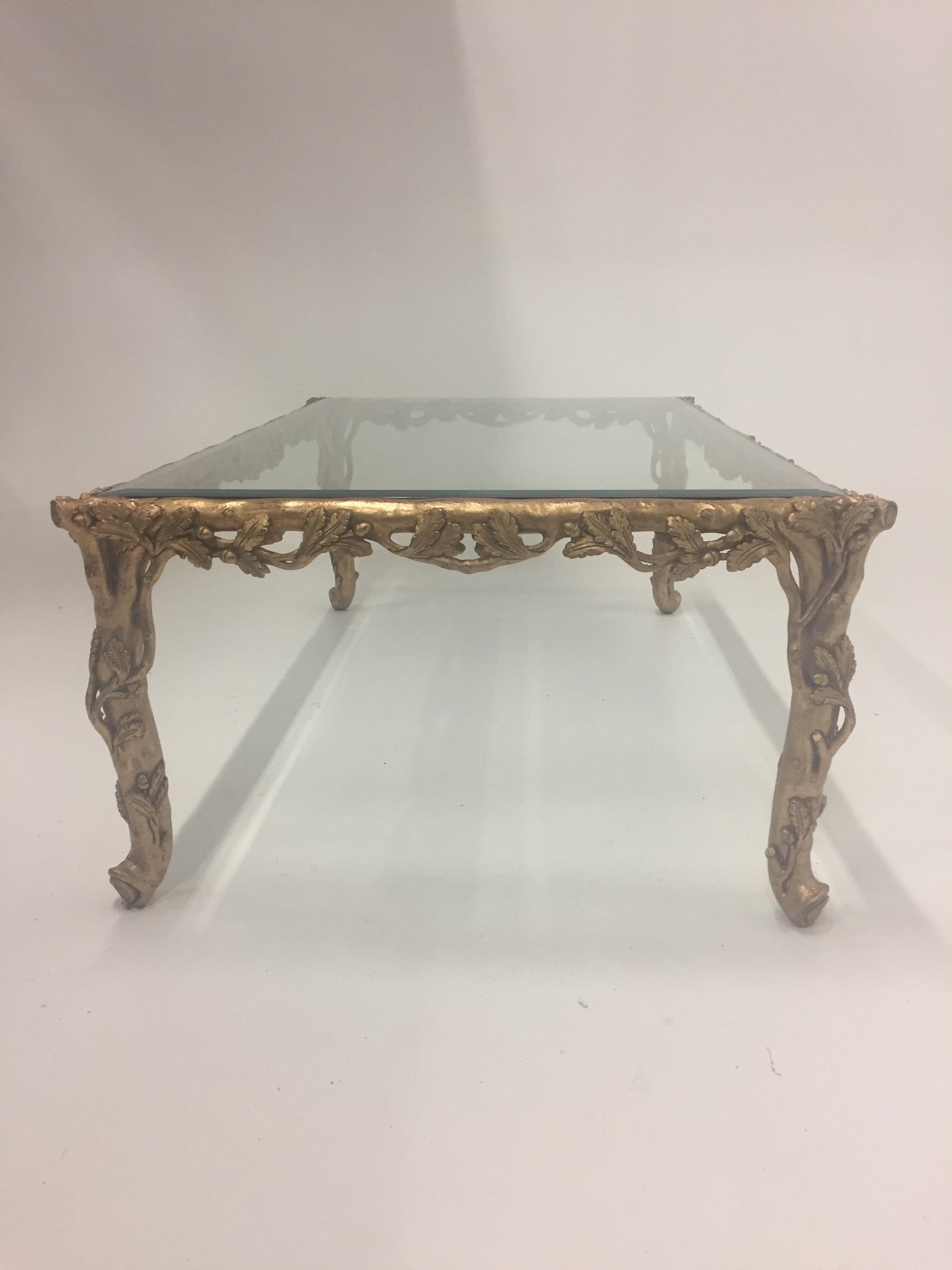 Mid-20th Century Glamorous Italian Hand Carved Gilded Wood Coffee Table