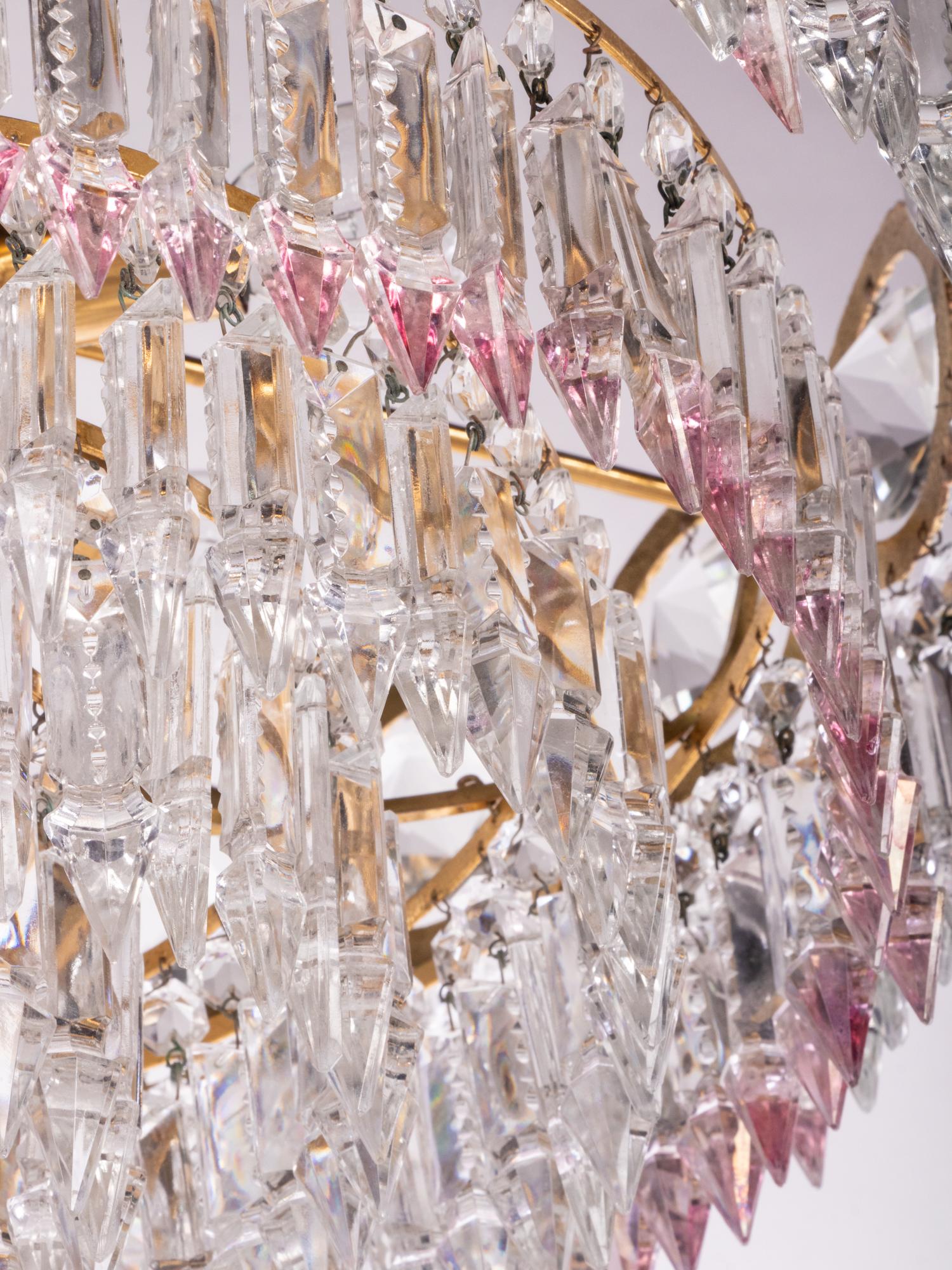 Mid-Century Modern Glamorous Jewel Swarovski Crystal & Brass Chandelier, Germany, 1960s For Sale