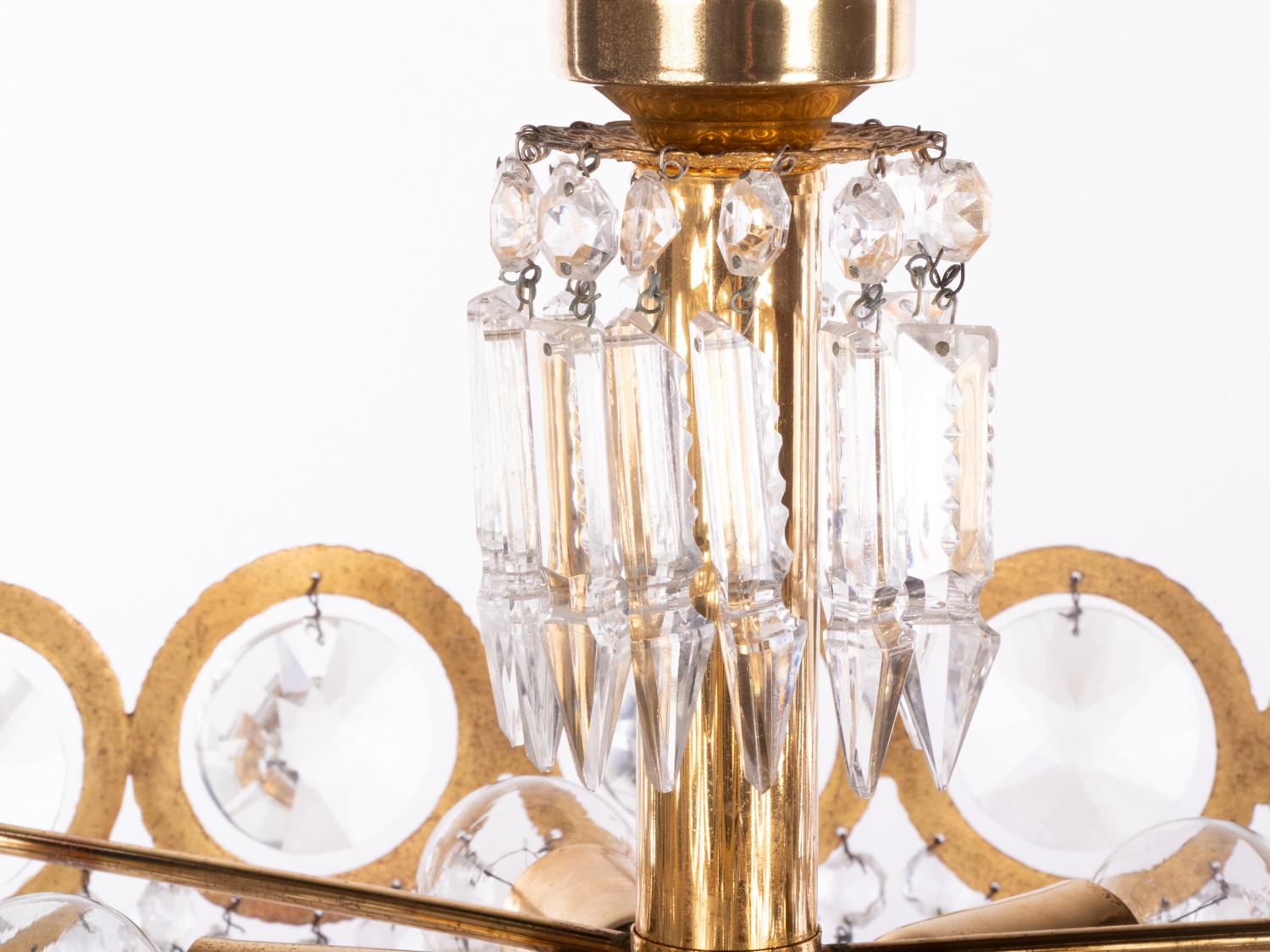 20th Century Glamorous Jewel Swarovski Crystal & Brass Chandelier byPalwa, Germany, 1960s For Sale