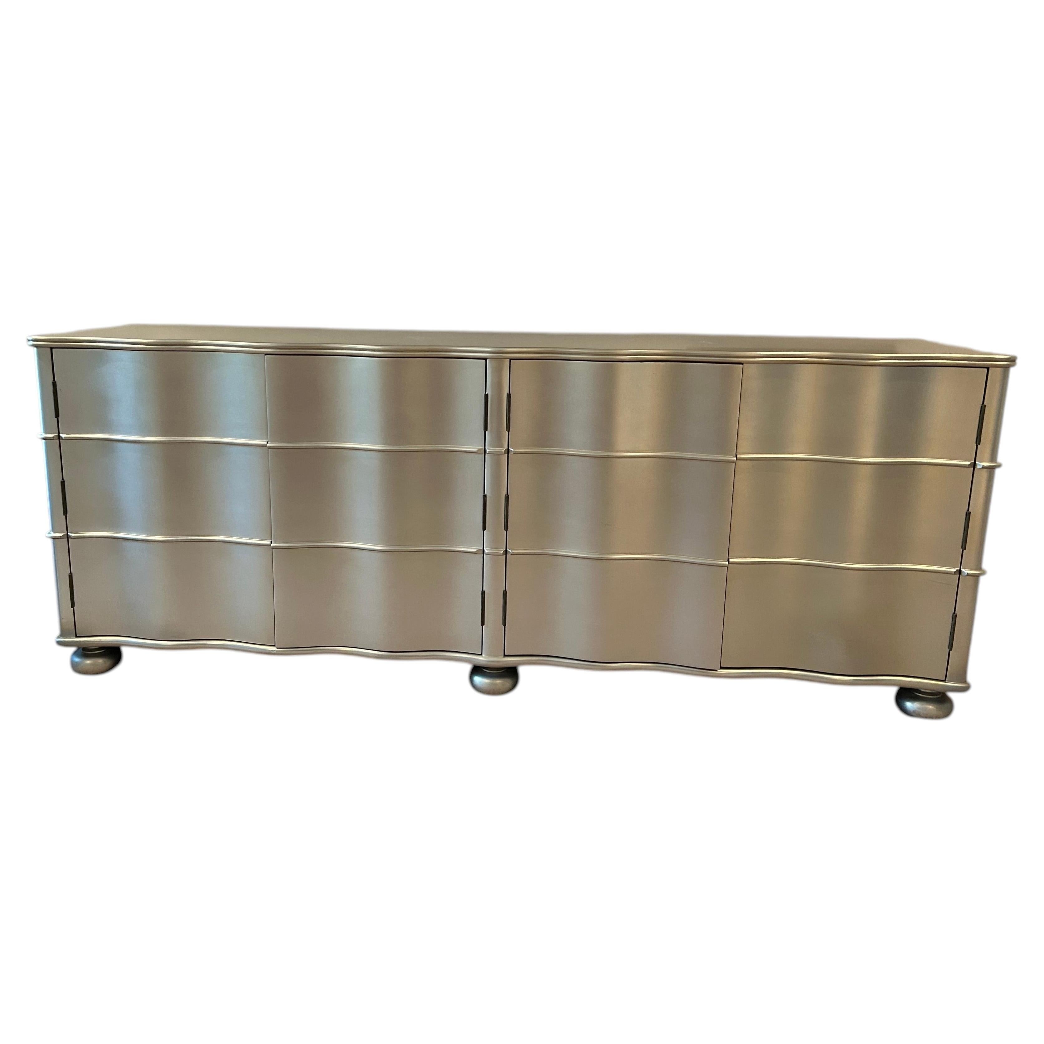 Glamorous Julian Chichester Regency Silverleaf Long Wave Sideboard