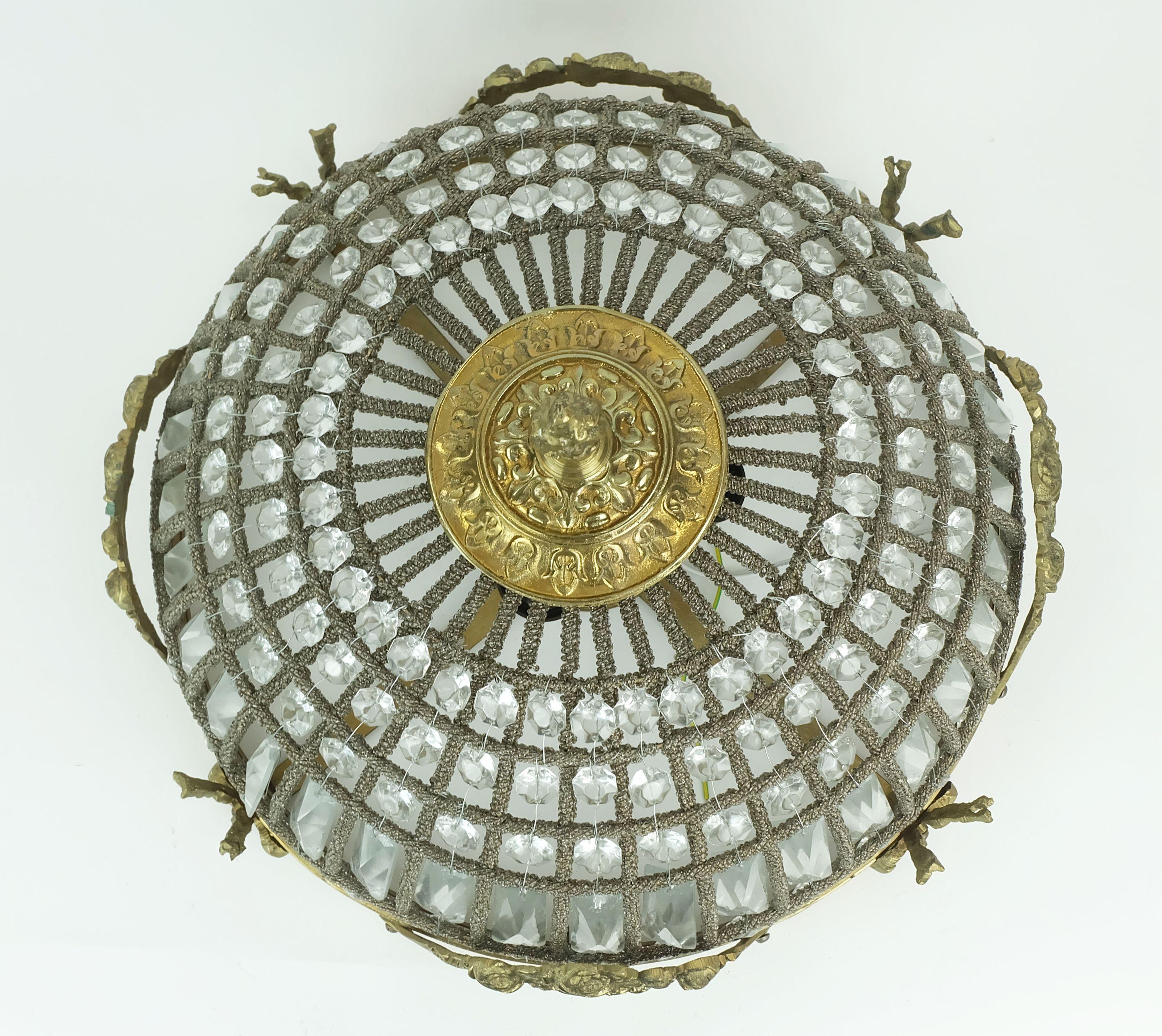 glamorous large 1960s CEILING LAMP ceiling fixture glass crystals bronze in vendita 3