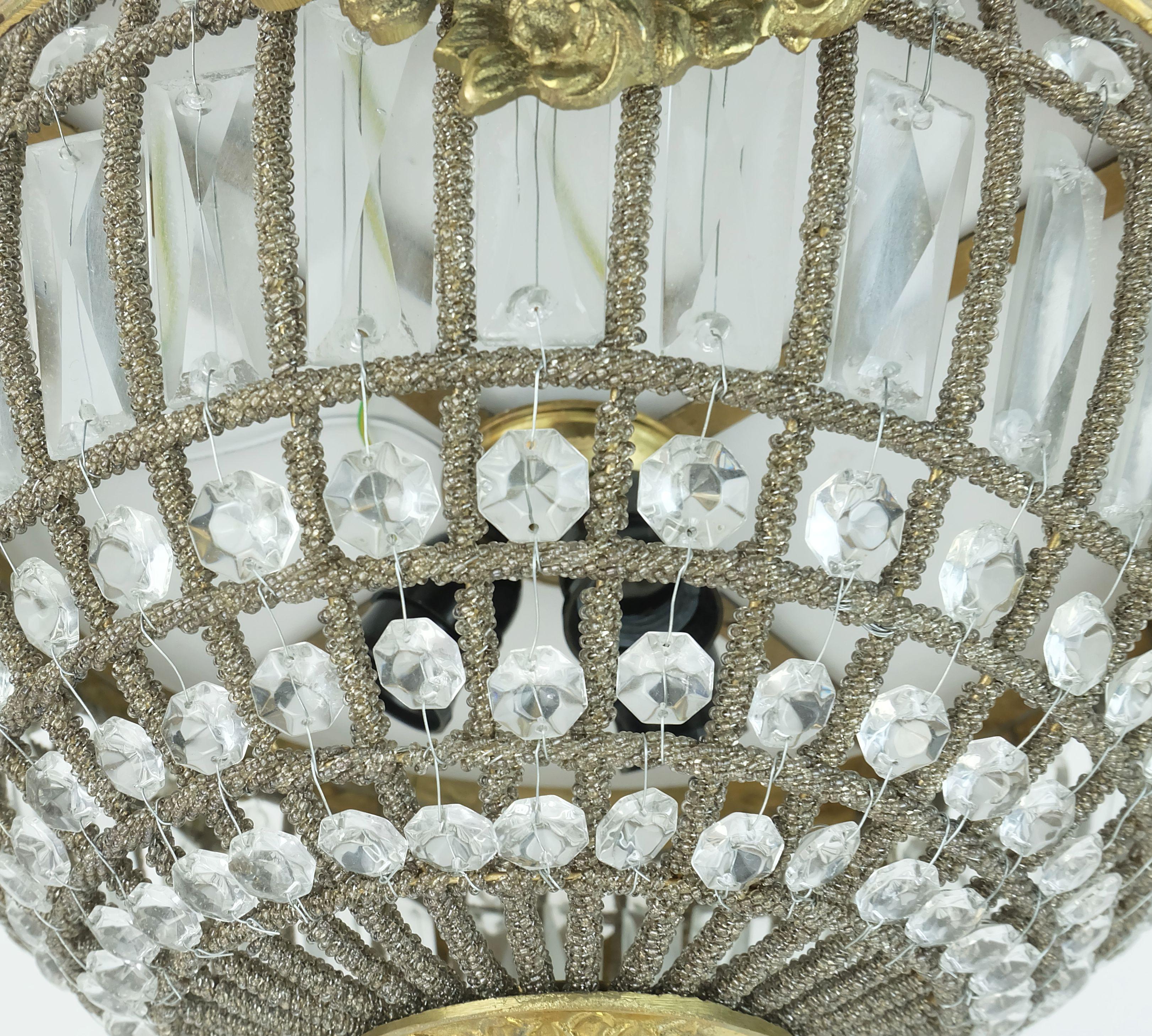glamorous large 1960s CEILING LAMP ceiling fixture glass crystals bronze in vendita 4