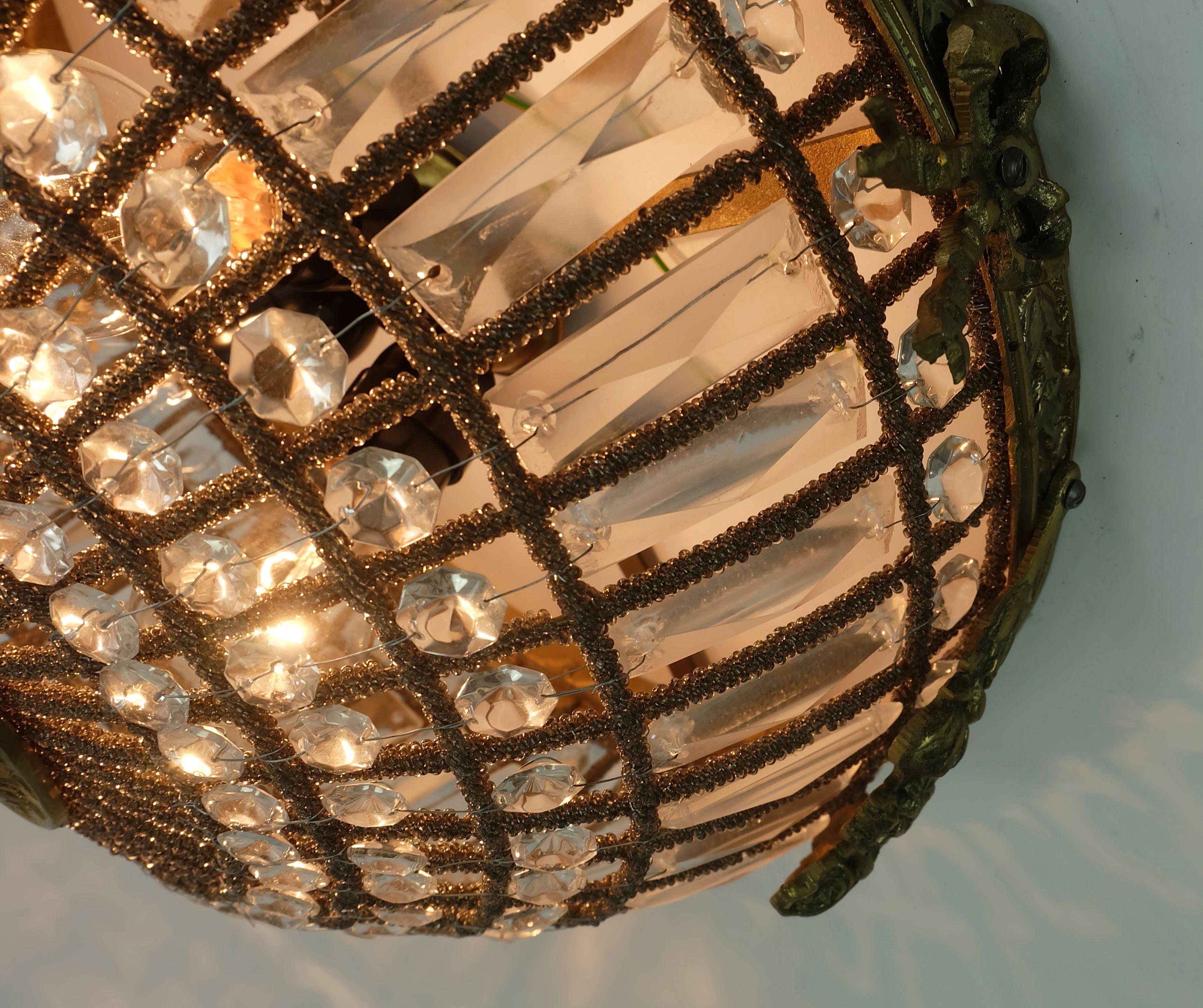 Mid-Century moderno glamorous large 1960s CEILING LAMP ceiling fixture glass crystals bronze in vendita