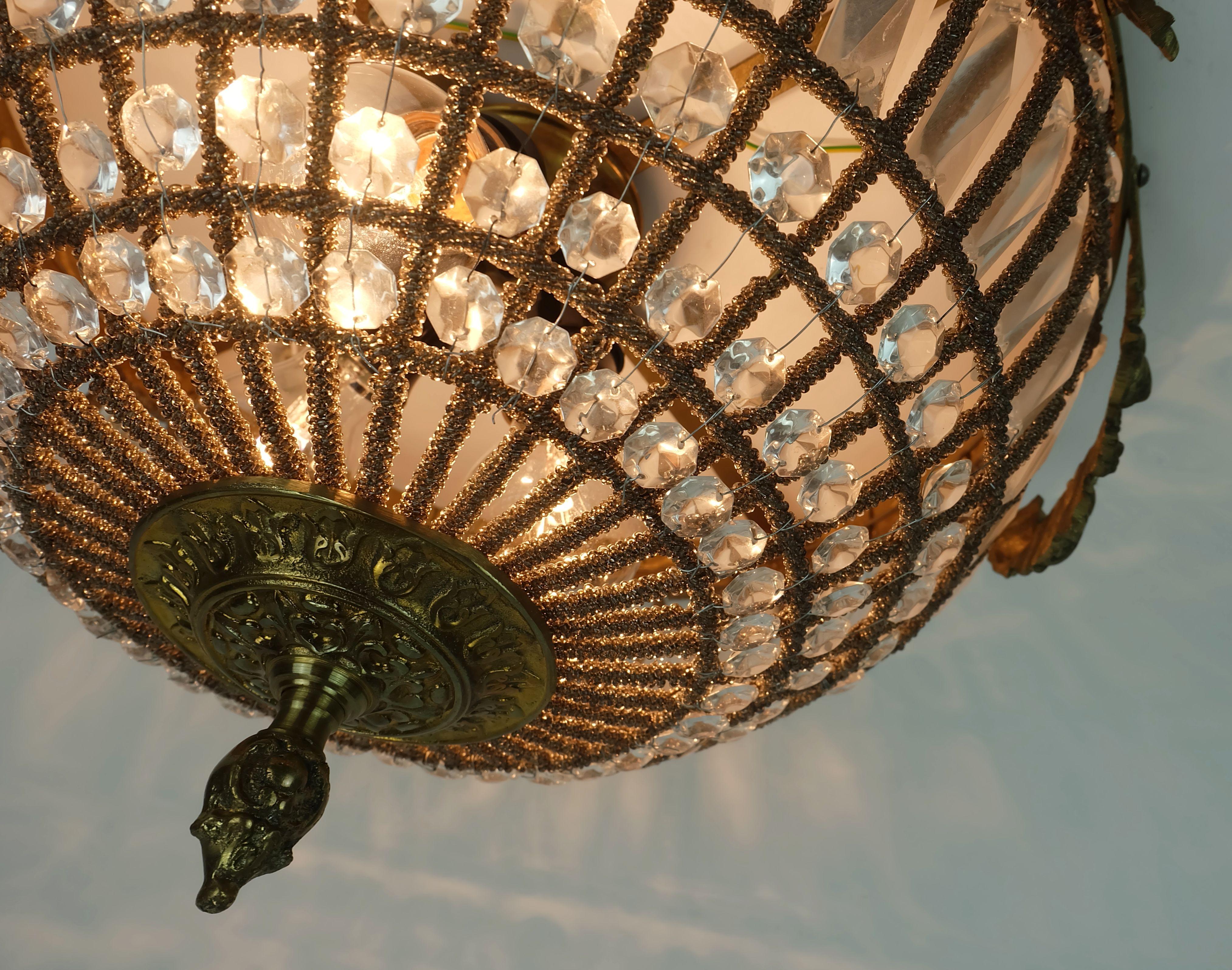 Tedesco glamorous large 1960s CEILING LAMP ceiling fixture glass crystals bronze in vendita