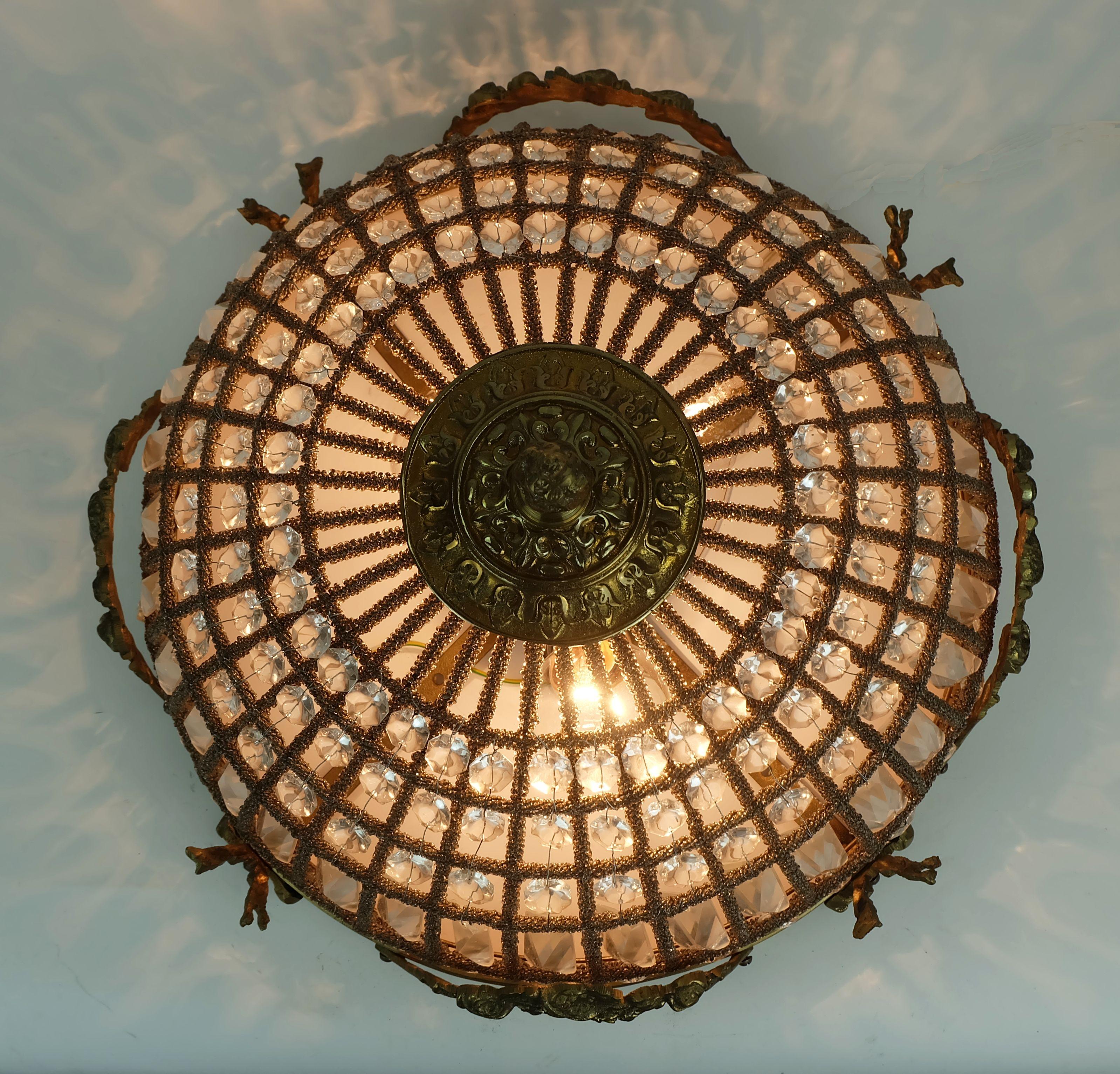 glamorous large 1960s CEILING LAMP ceiling fixture glass crystals bronze In condizioni buone in vendita a Mannheim, DE