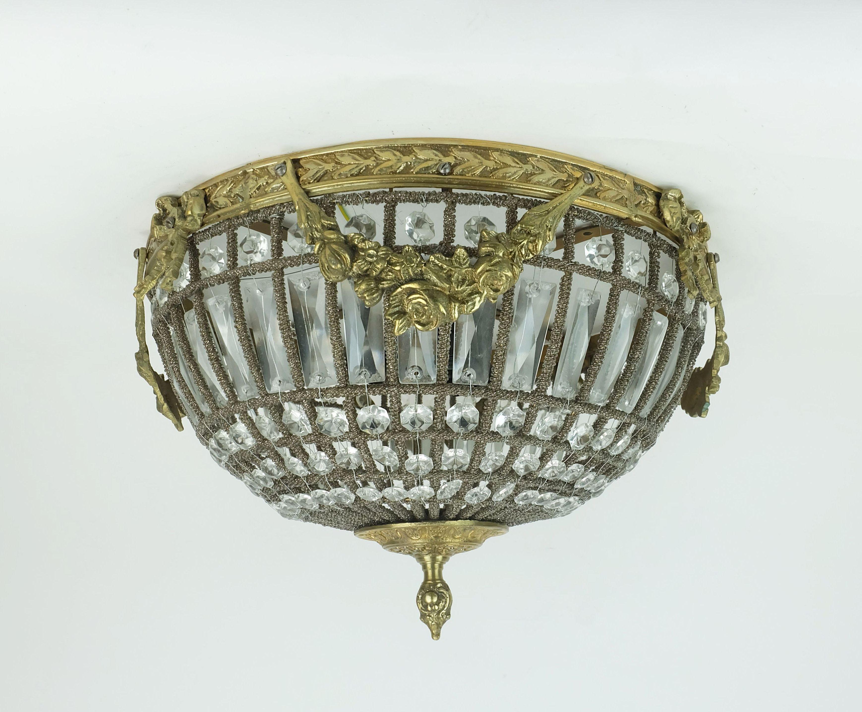 glamorous large 1960s CEILING LAMP ceiling fixture glass crystals bronze in vendita 1