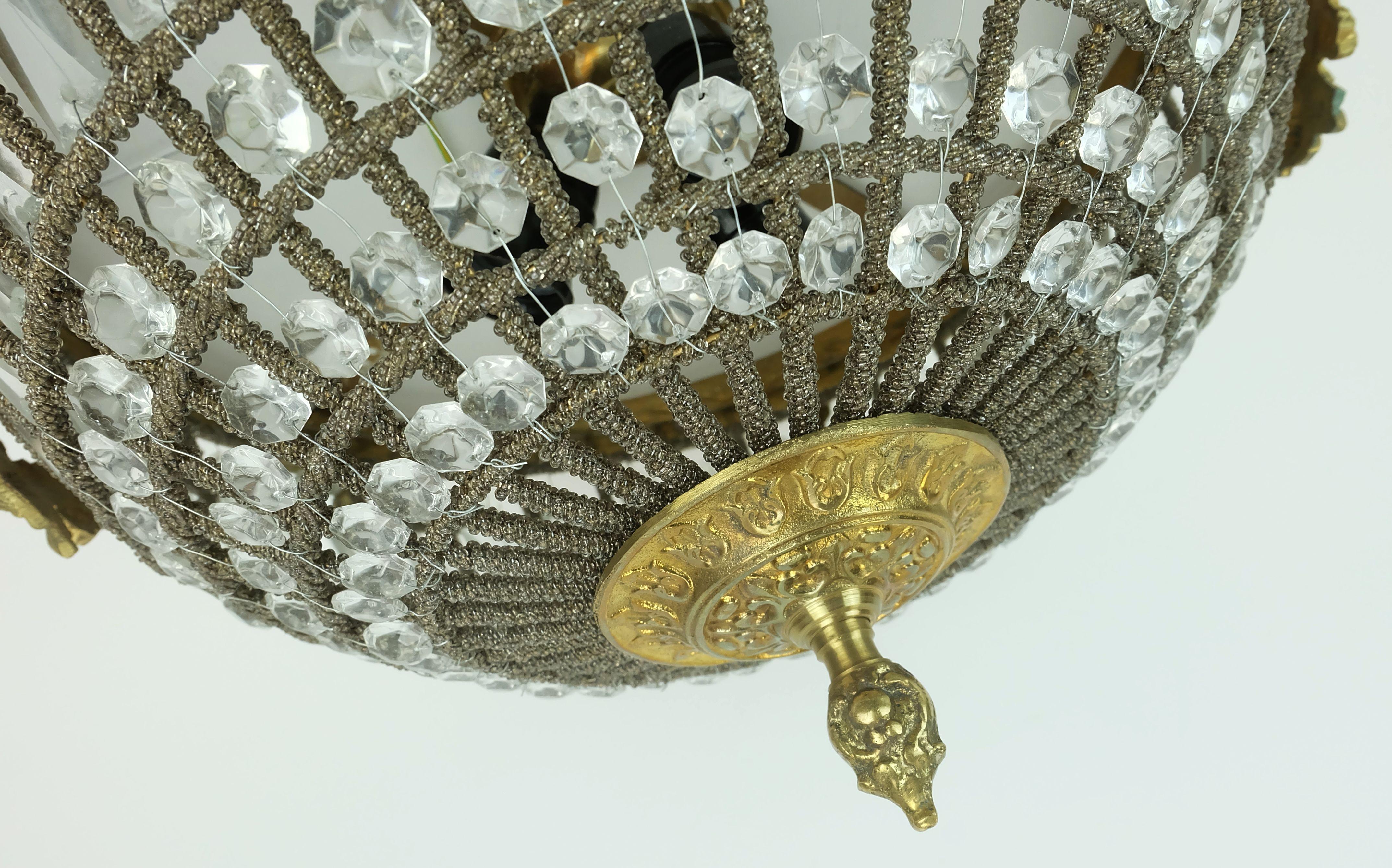 glamorous large 1960s CEILING LAMP ceiling fixture glass crystals bronze in vendita 2