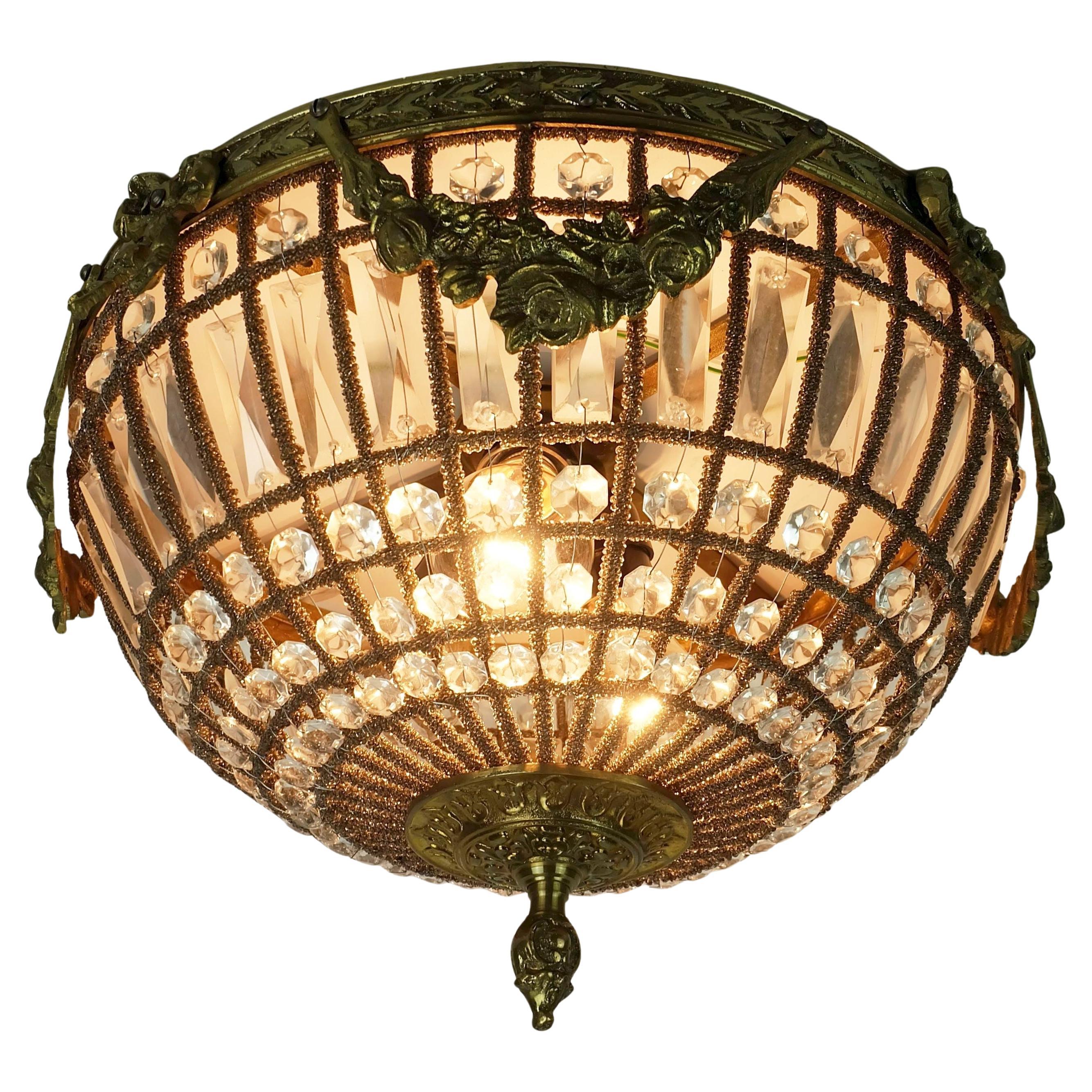 glamorous large 1960s CEILING LAMP ceiling fixture glass crystals bronze