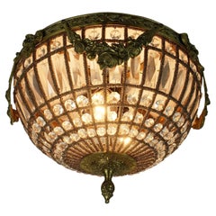 glamorous large 1960s CEILING LAMP ceiling fixture glass crystals bronze