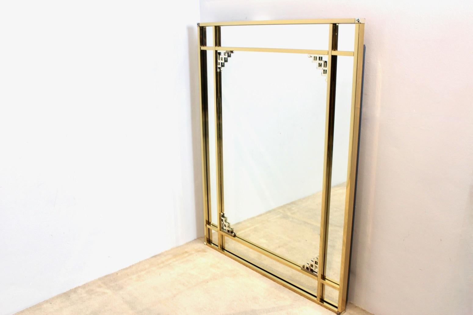 Brass Glamorous Large Belgochrom Graphical Mirror For Sale