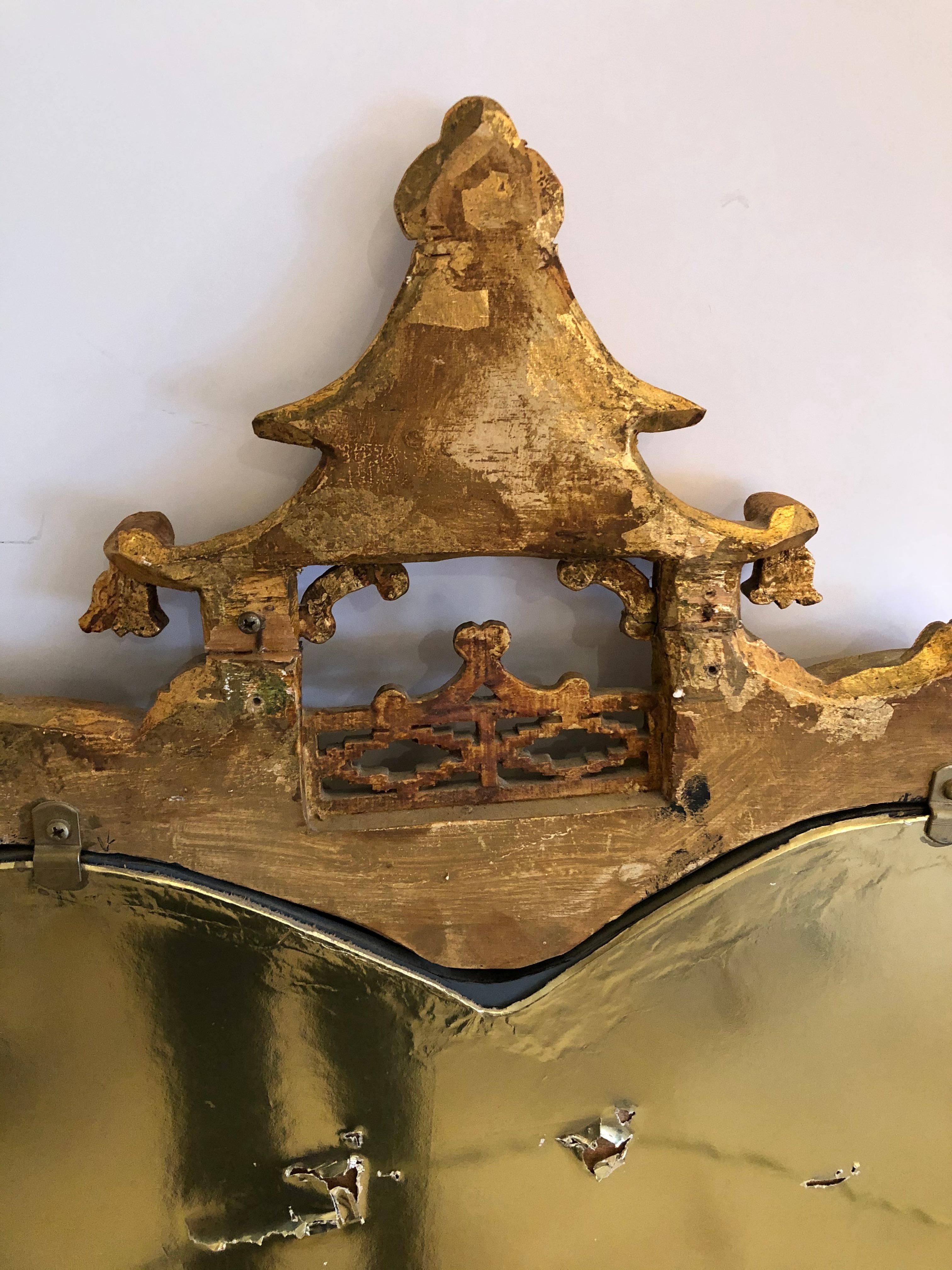 Glamorous Large Chinese Chippendale Gold Giltwood Mirror with Pagoda and Birds 4