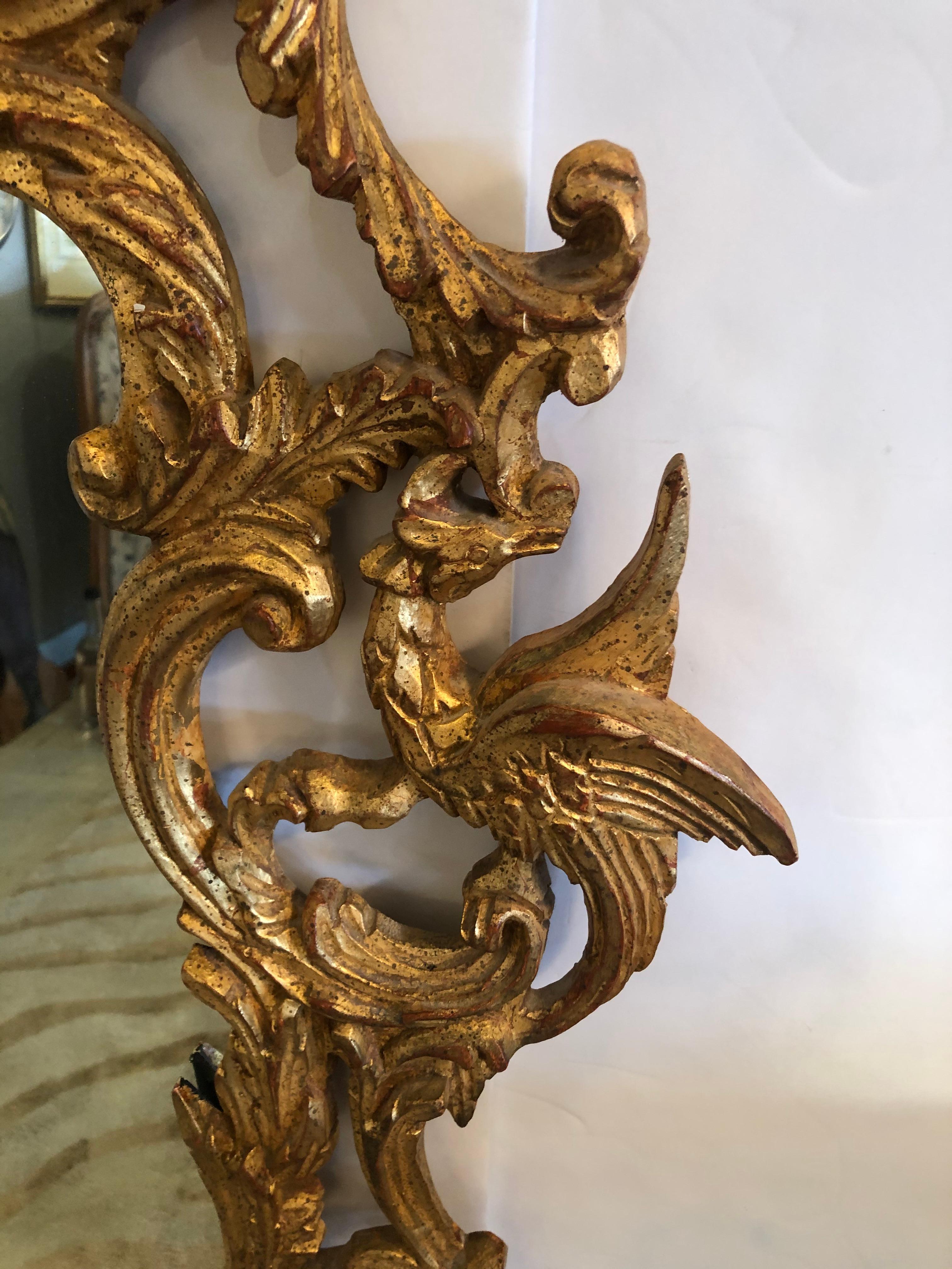 Glamorous Large Chinese Chippendale Gold Giltwood Mirror with Pagoda and Birds In Good Condition In Hopewell, NJ