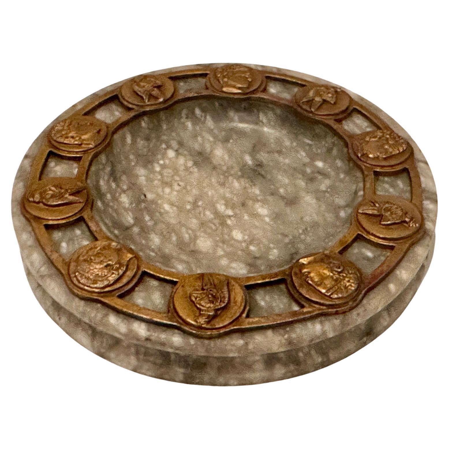 Glamorous Large Marble Ashtray with Neoclassical Roman Gilt Metal Decoration For Sale