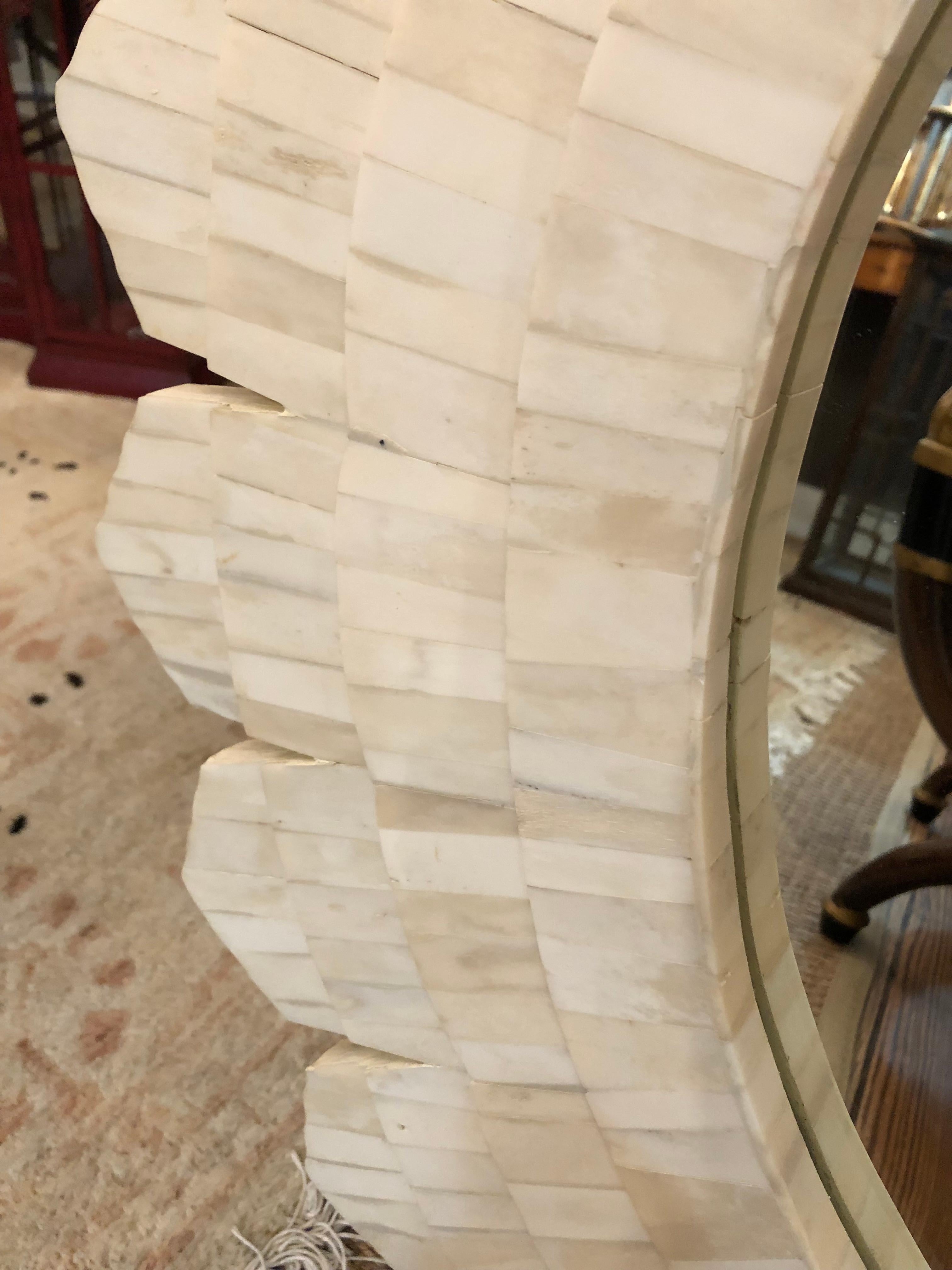 American Glamorous Large White Tessellated Stone Sunburst Mirror