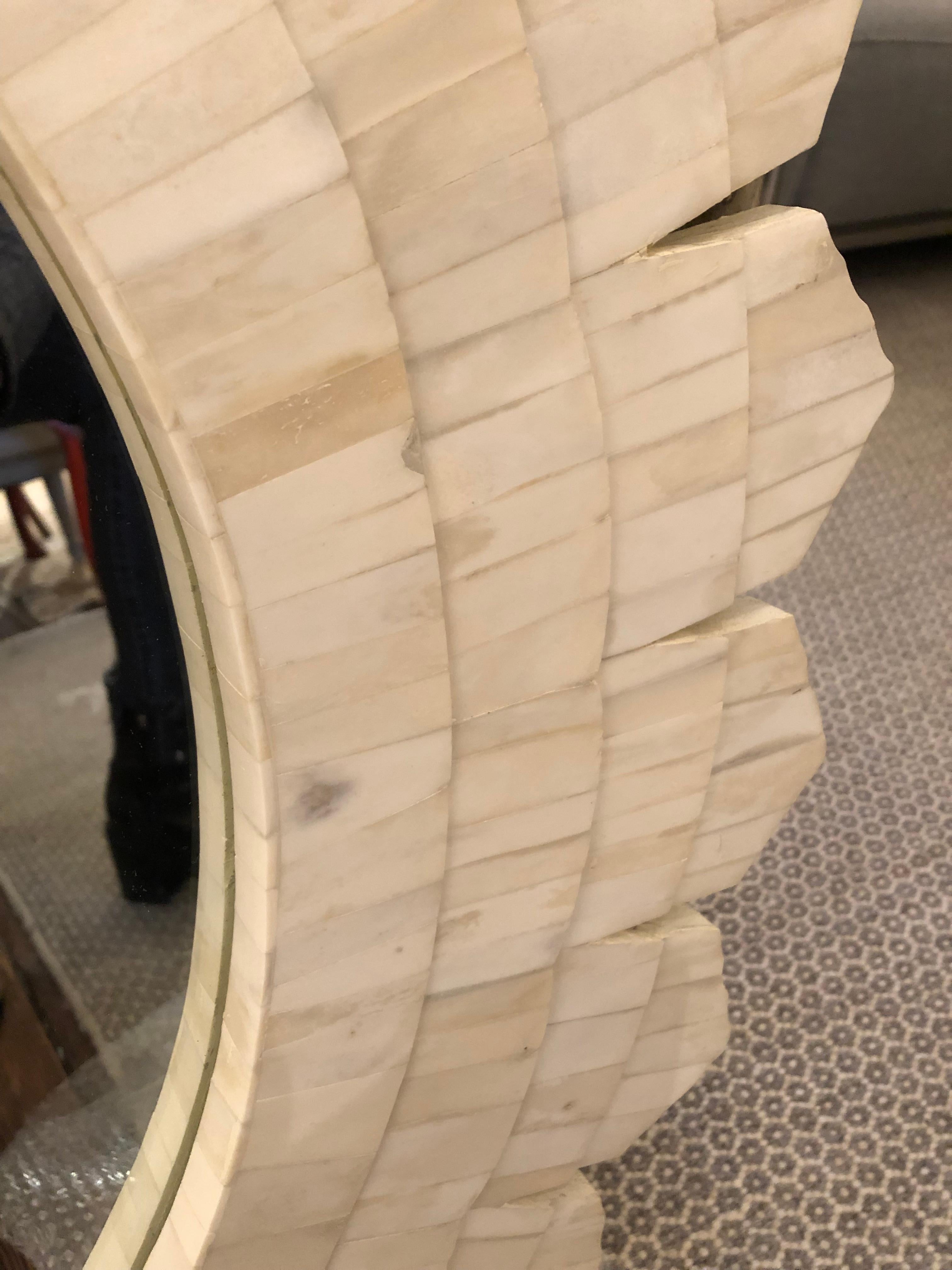 Glamorous Large White Tessellated Stone Sunburst Mirror In Good Condition In Hopewell, NJ