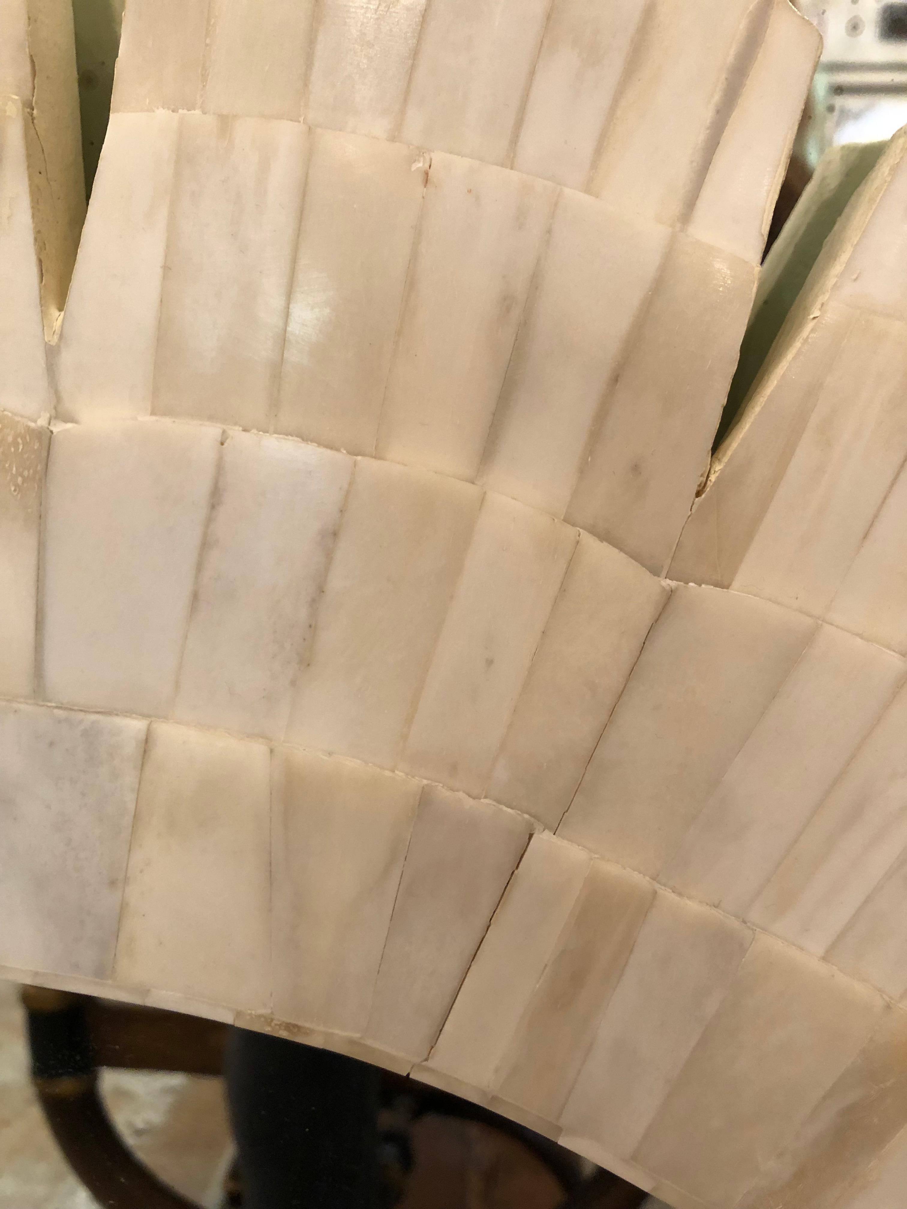 Contemporary Glamorous Large White Tessellated Stone Sunburst Mirror