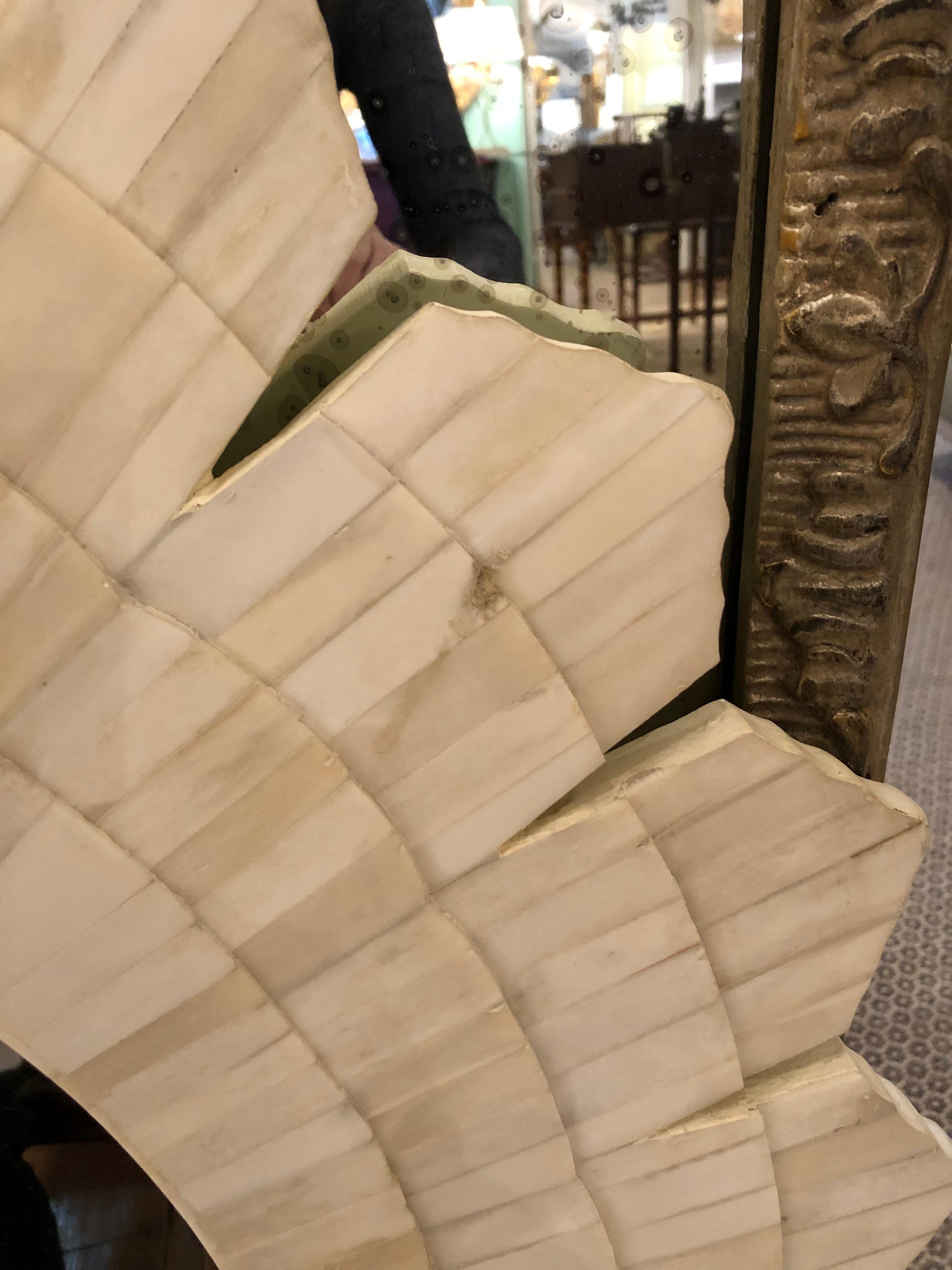 Glamorous Large White Tessellated Stone Sunburst Mirror 1