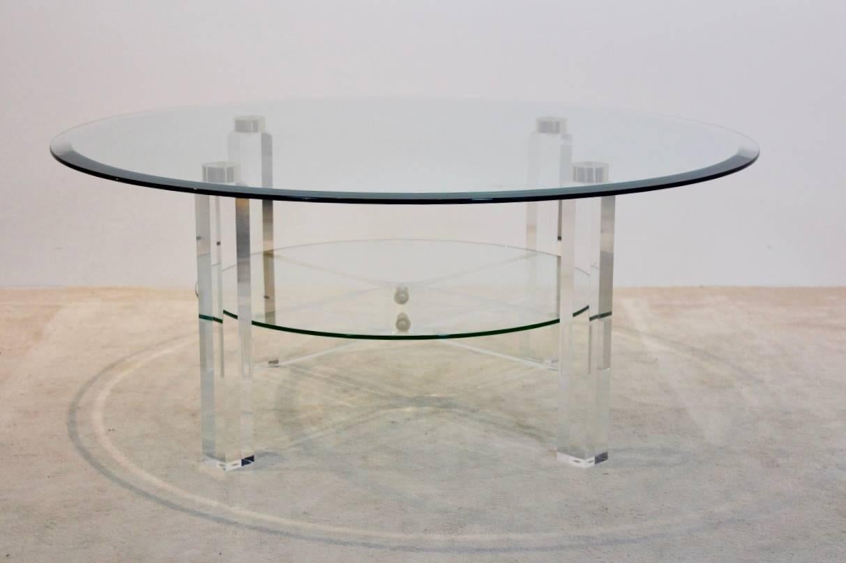 Belgian Glamorous Lucite, Brass and Glass Coffee Table, Belgium, 1970s For Sale