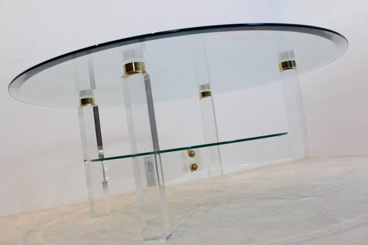Glamorous Lucite, Brass and Glass Coffee Table, Belgium, 1970s In Excellent Condition For Sale In Voorburg, NL