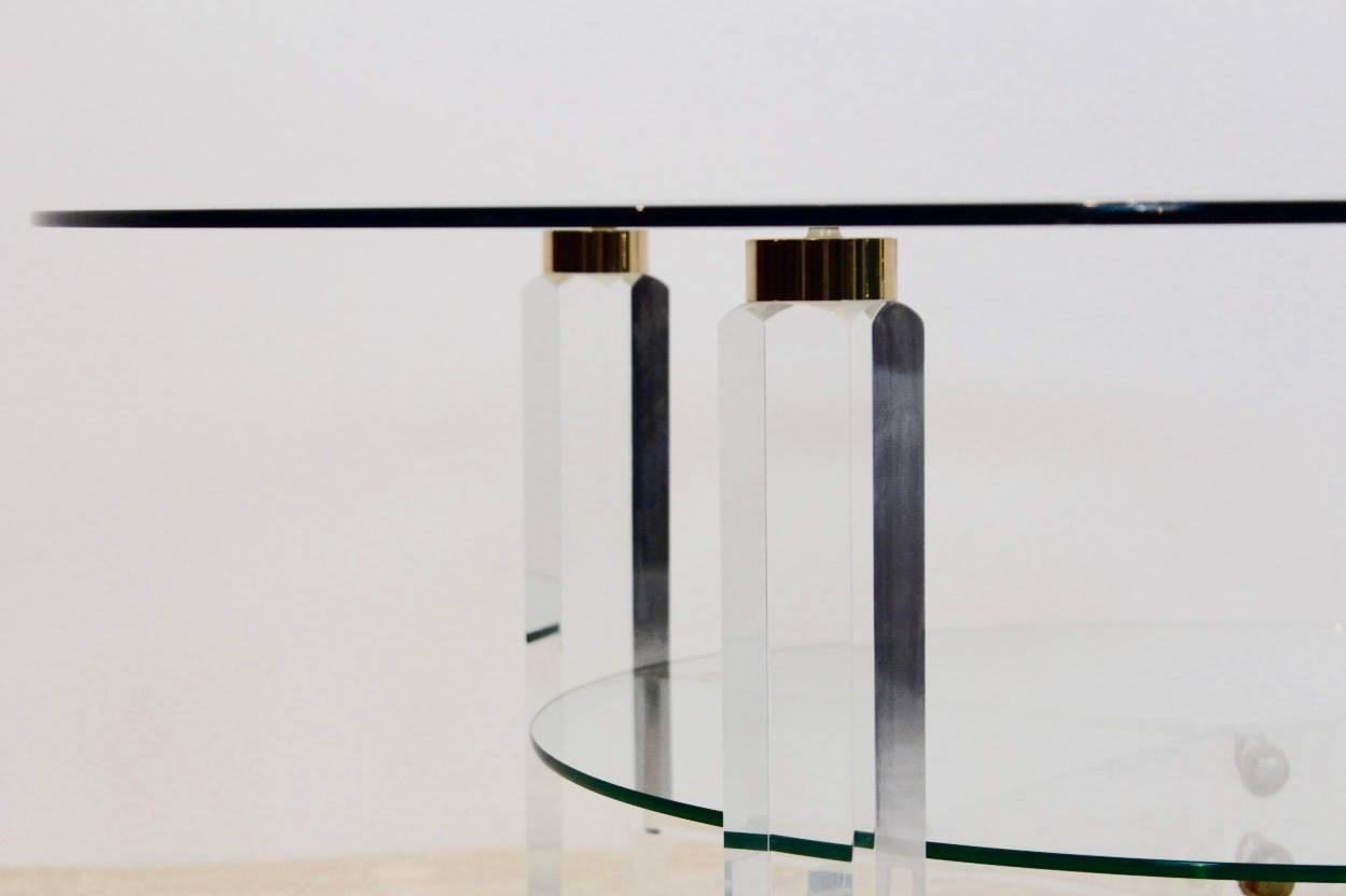 20th Century Glamorous Lucite, Brass and Glass Coffee Table, Belgium, 1970s For Sale