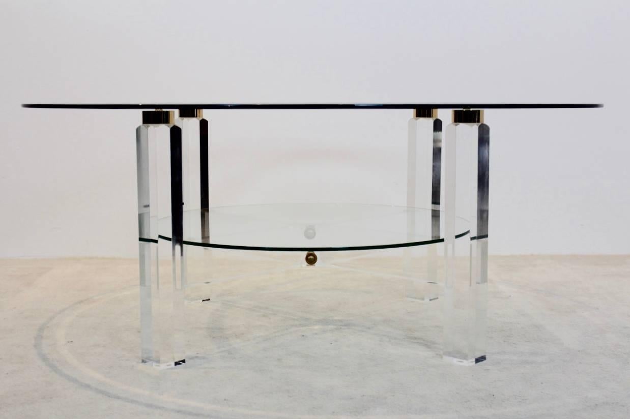 Glamorous Lucite, Brass and Glass Coffee Table, Belgium, 1970s For Sale 1