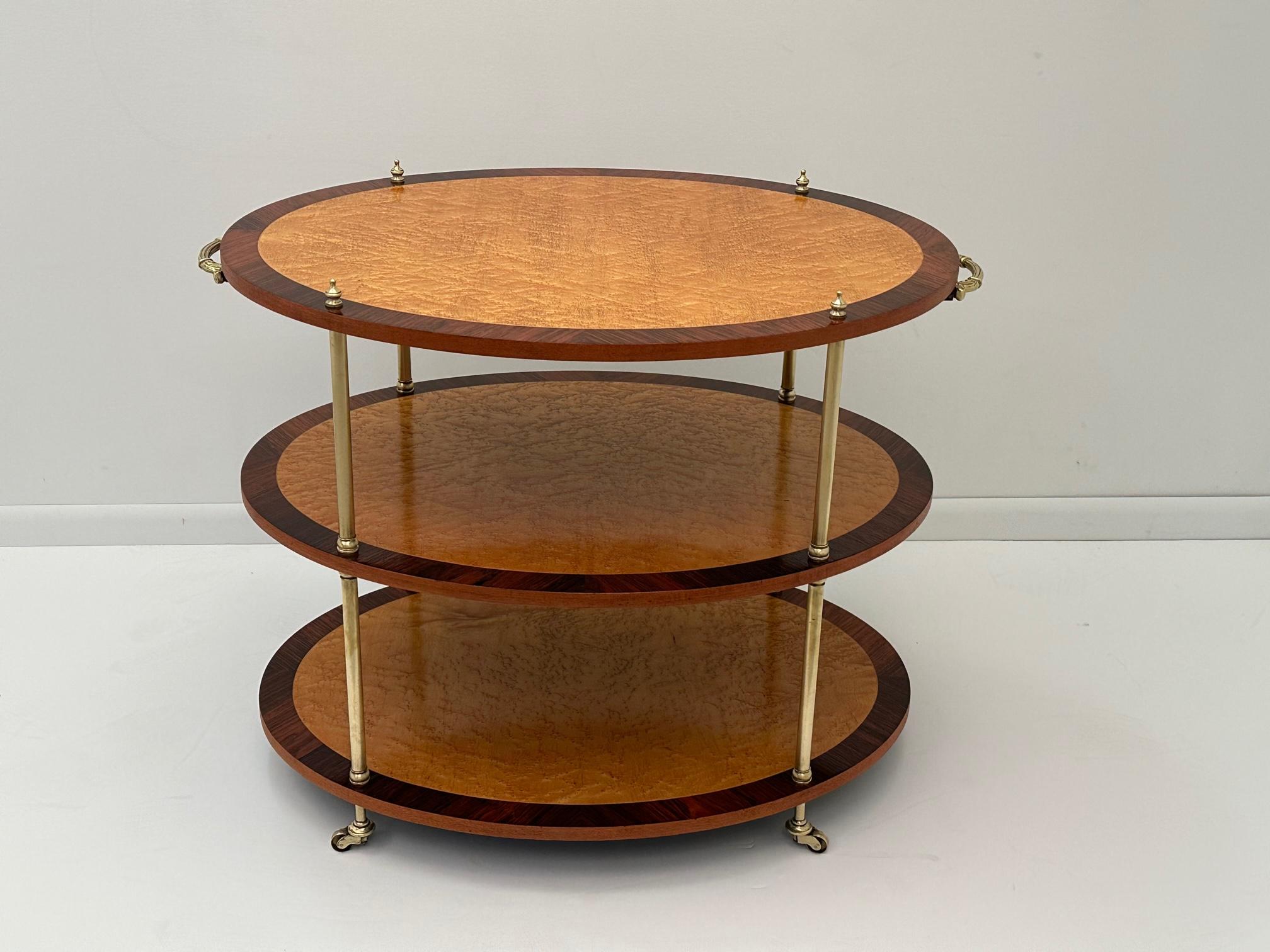 Glamorous Mahogany & Burlwood 3 Tier Serving Cart For Sale 7