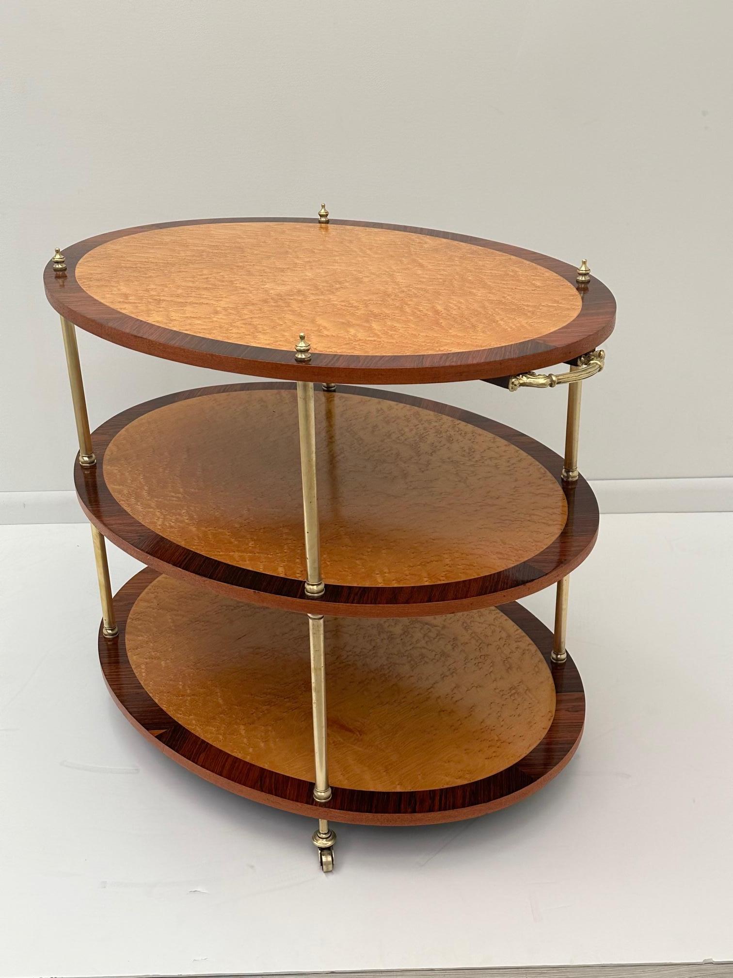 Glamorous Mahogany & Burlwood 3 Tier Serving Cart For Sale 2