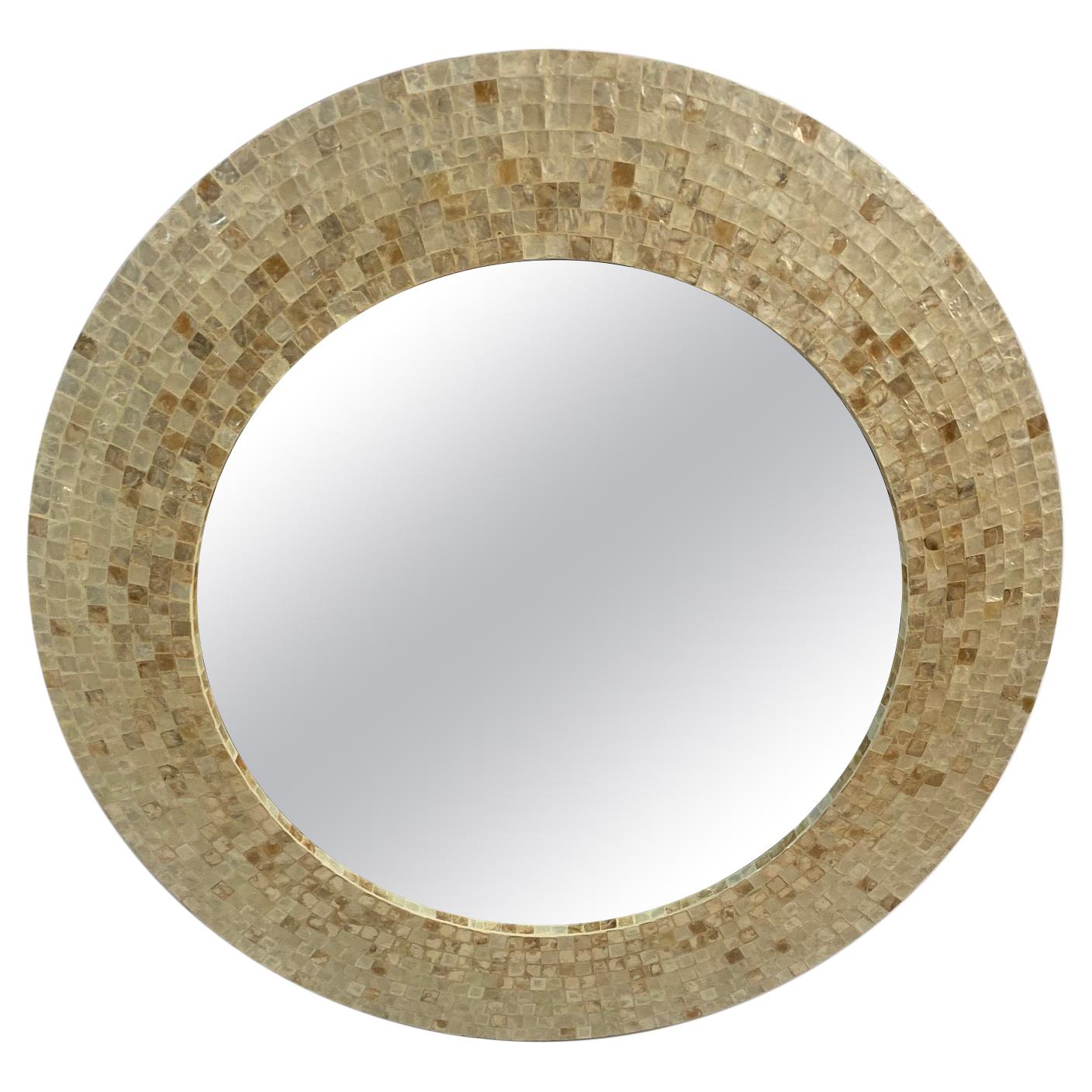 Glamorous Maitland Smith Mother of Pearl Mosaic Round Mirror