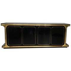 Vintage Glamorous Mastercraft Black Lacquer and Brass Credenza