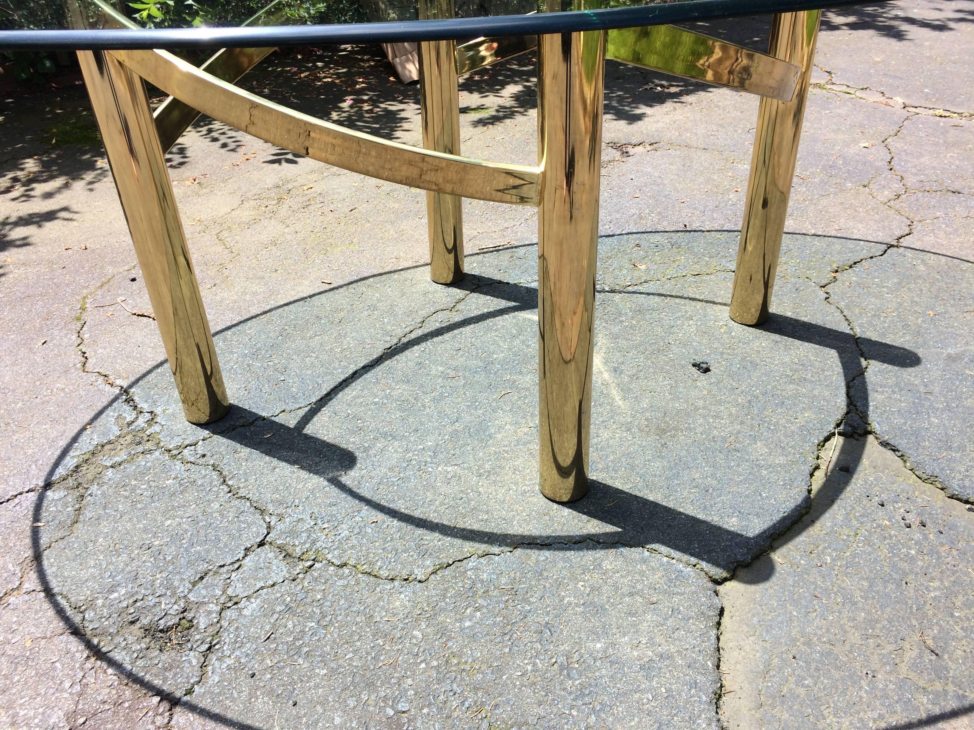 Glamorous Mid-Century Modern Brass Dining Table Base with Large Oval Glass Top 4