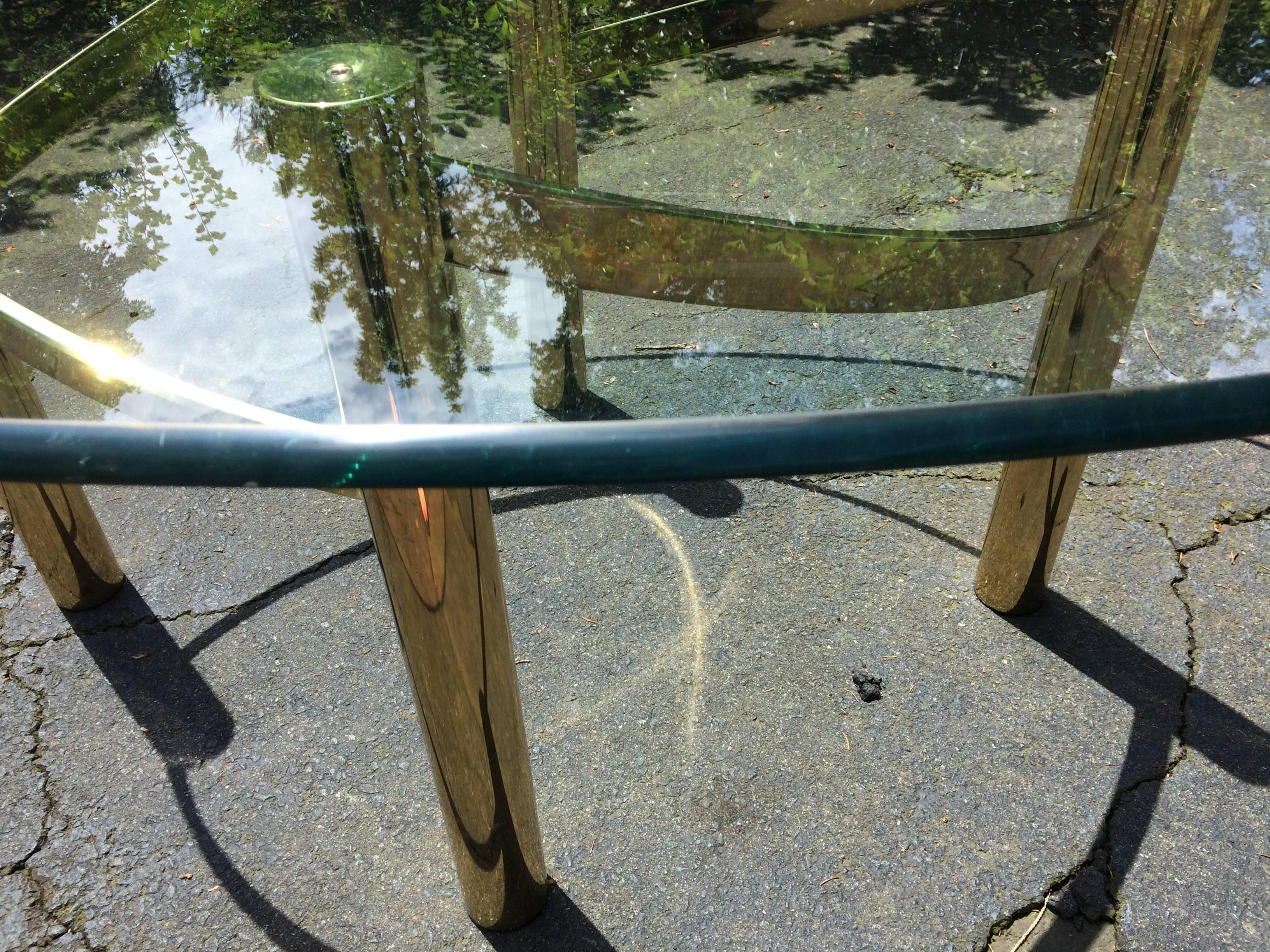 Glamorous Mid-Century Modern Brass Dining Table Base with Large Oval Glass Top 7