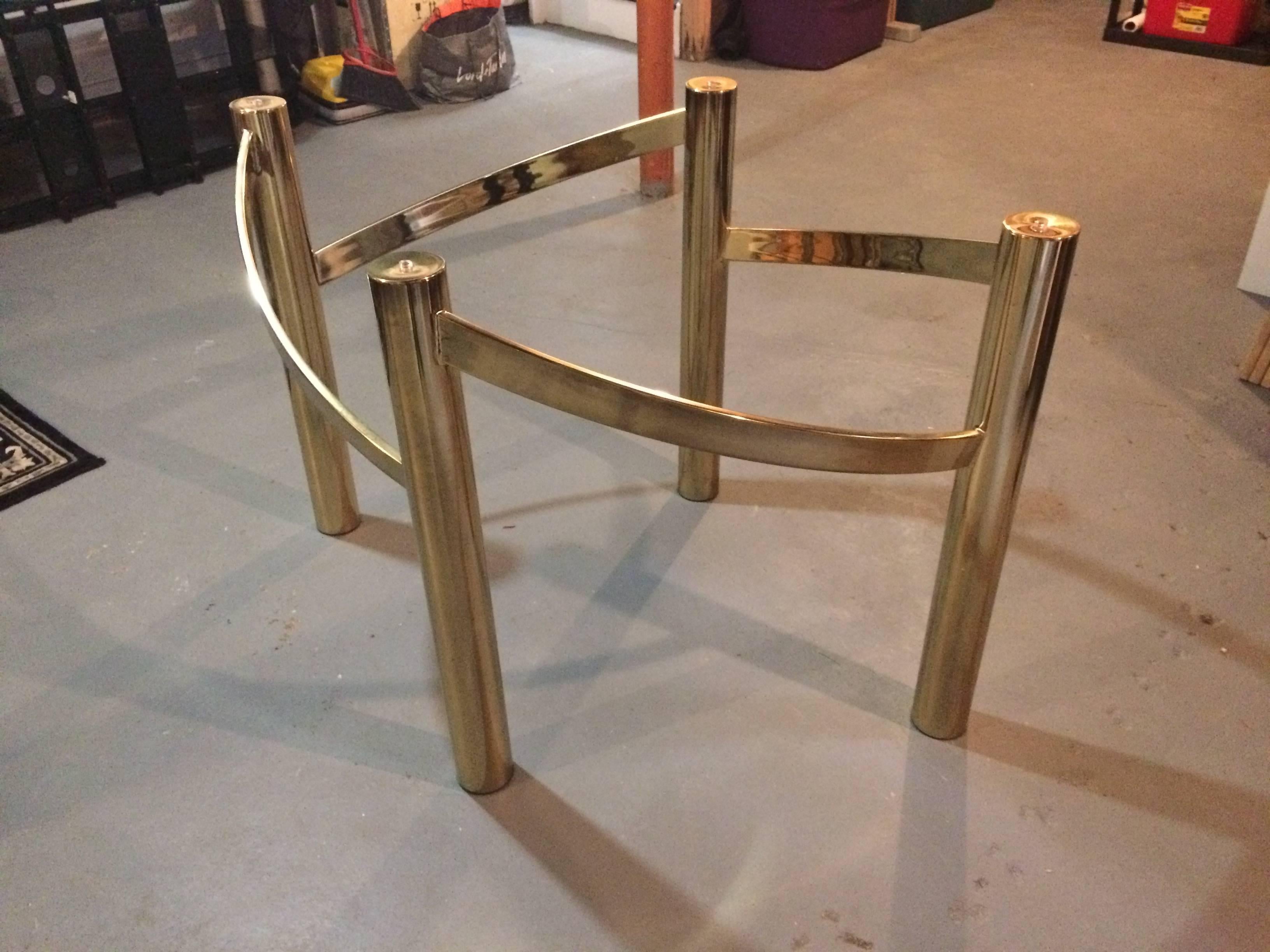 American Glamorous Mid-Century Modern Brass Dining Table Base with Large Oval Glass Top