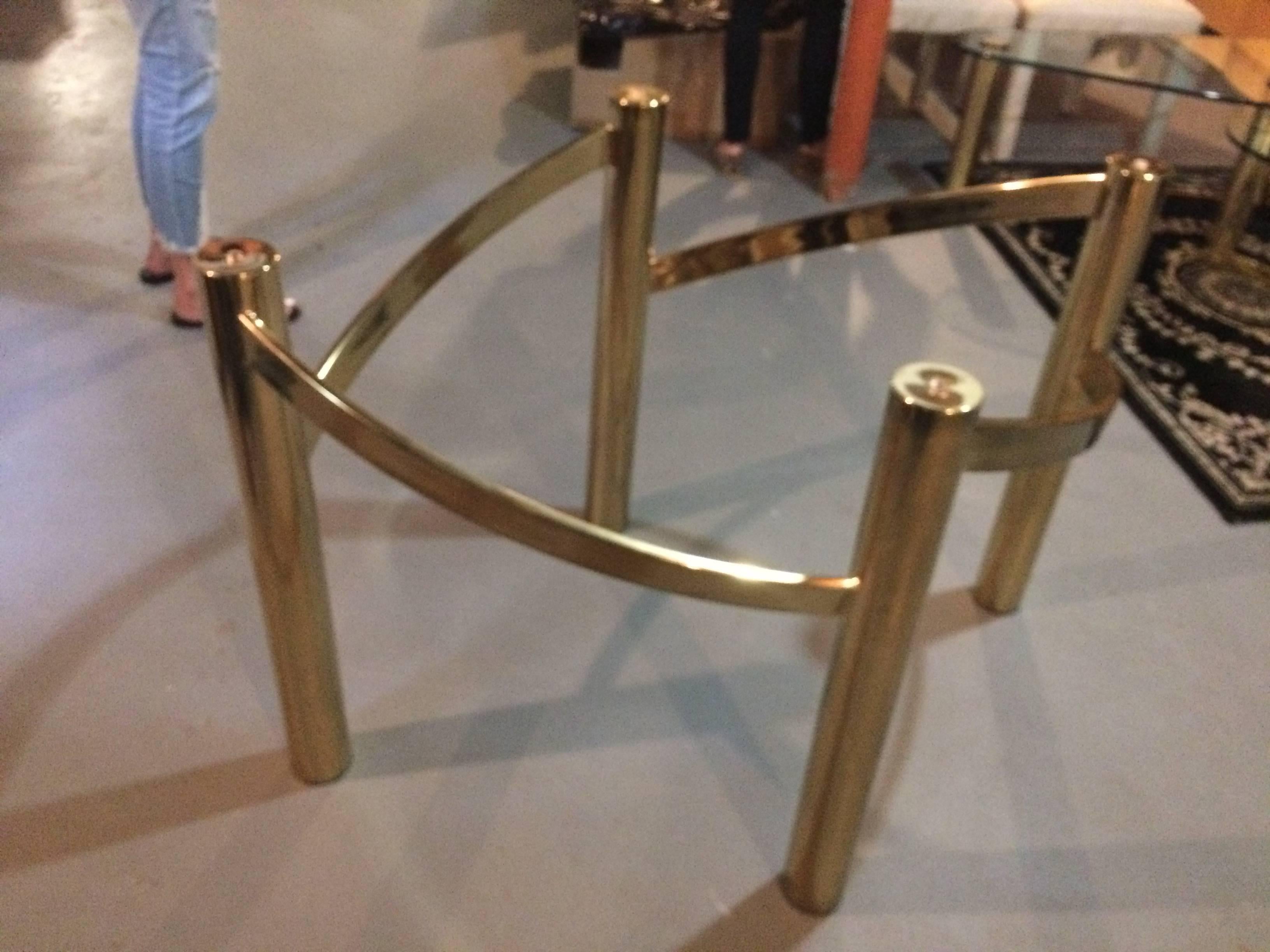 Beveled Glamorous Mid-Century Modern Brass Dining Table Base with Large Oval Glass Top