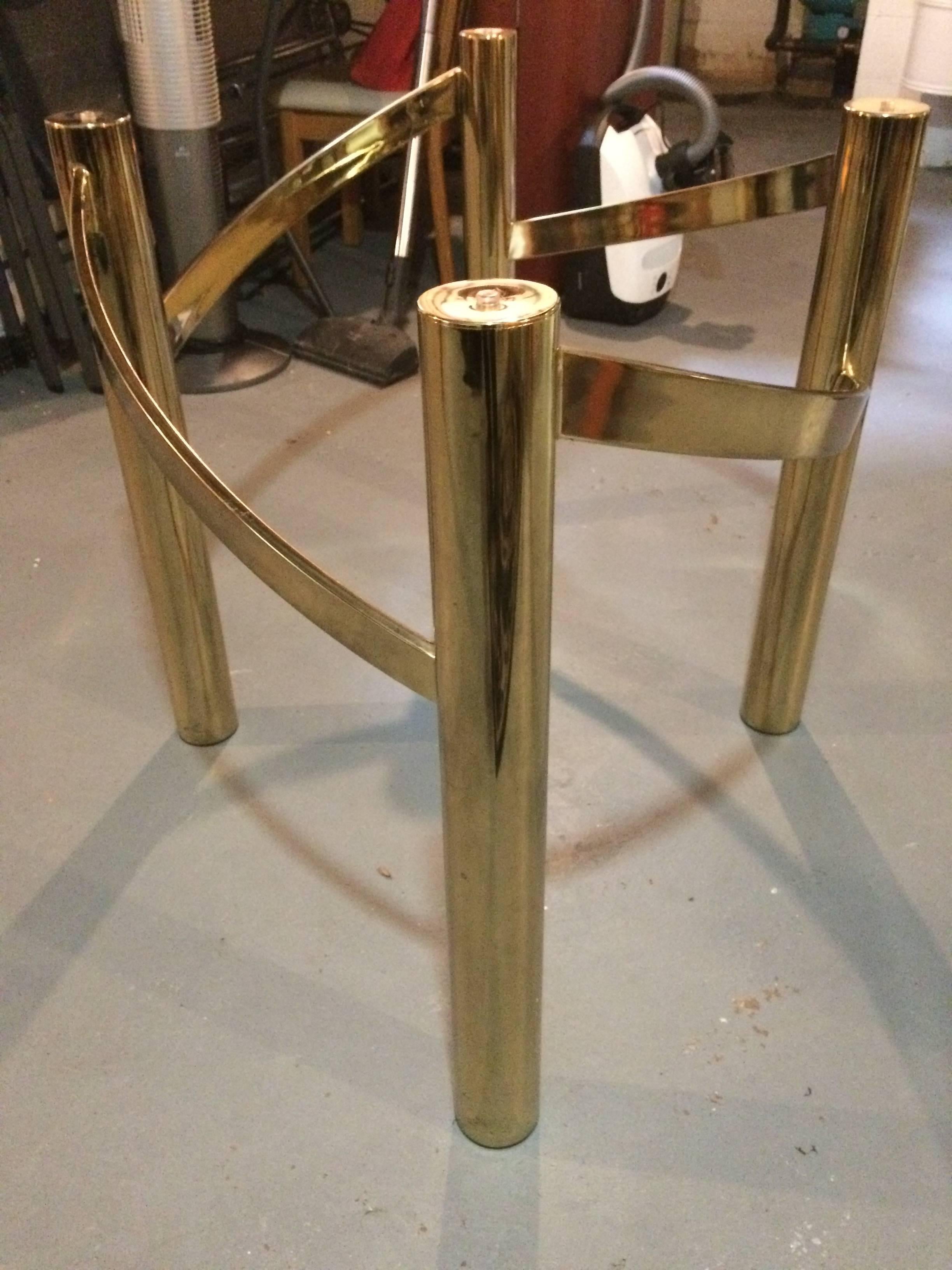 Glamorous Mid-Century Modern Brass Dining Table Base with Large Oval Glass Top In Excellent Condition In Hopewell, NJ