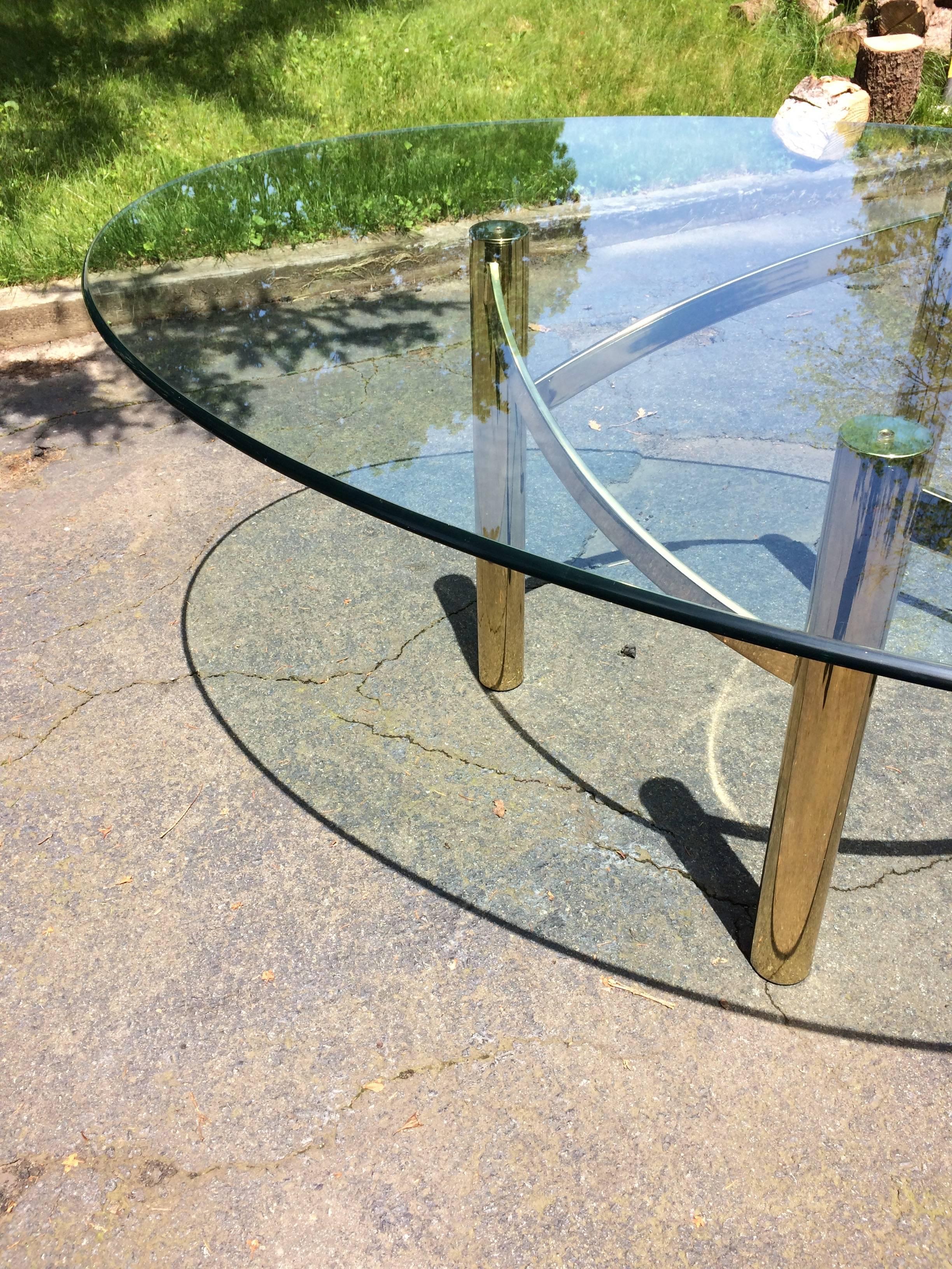 Glamorous Mid-Century Modern Brass Dining Table Base with Large Oval Glass Top 2