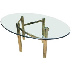 Glamorous Mid-Century Modern Brass Dining Table Base with Large Oval Glass Top