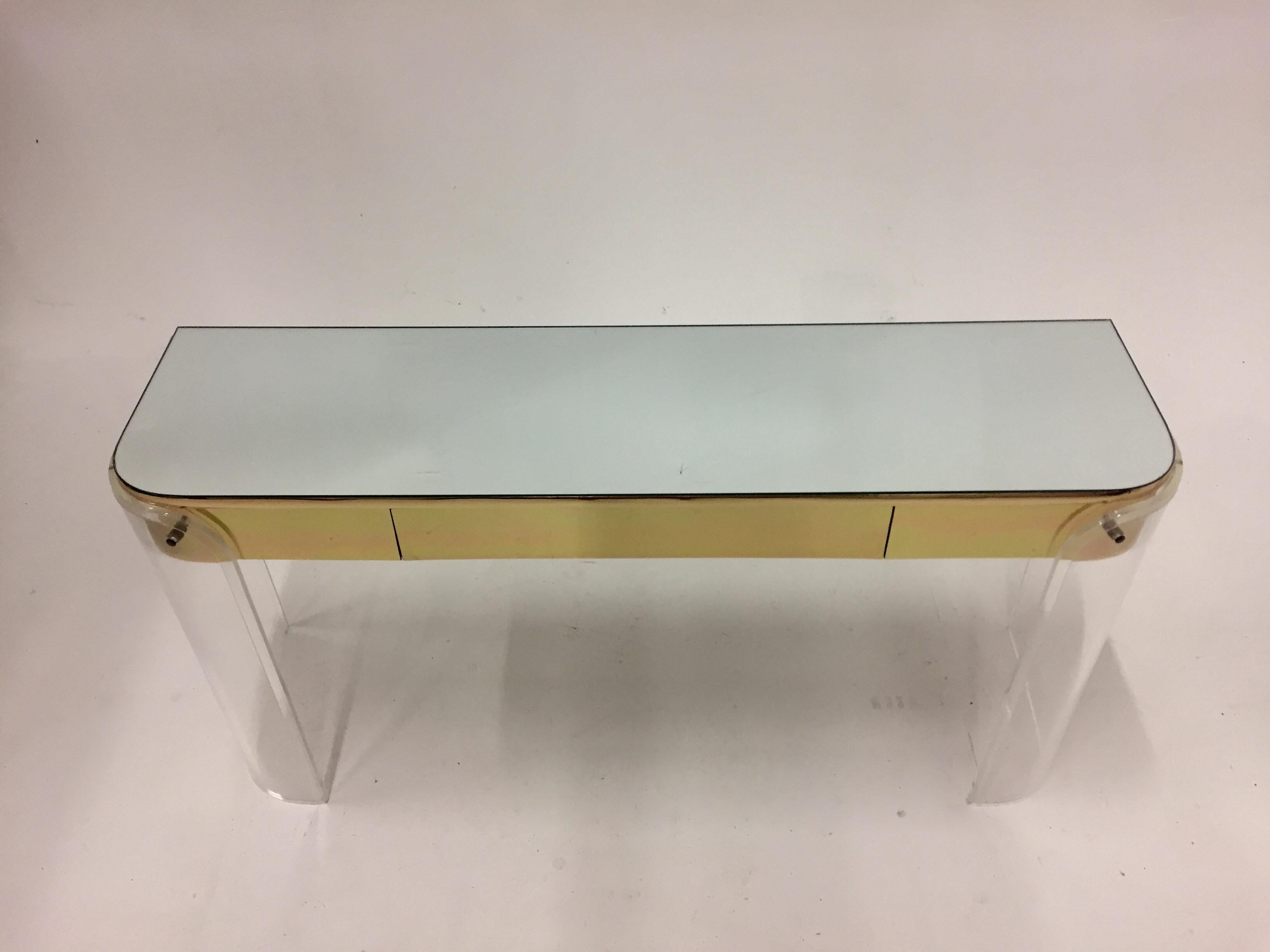 Glamorous Mid-Century Modern Curved Lucite and Metal Vanity Console 5