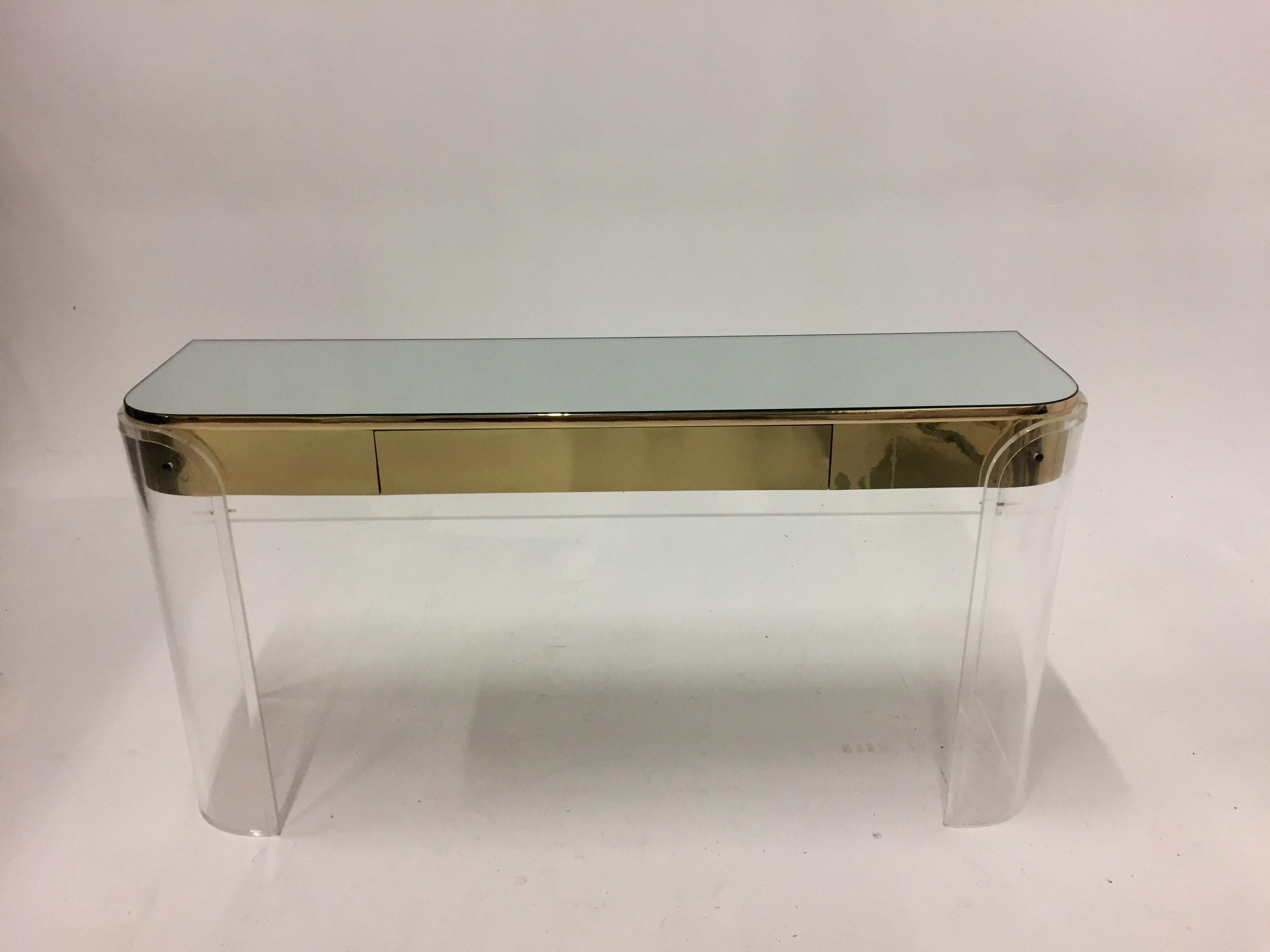 Glamorous Mid-Century Modern Curved Lucite and Metal Vanity Console 6