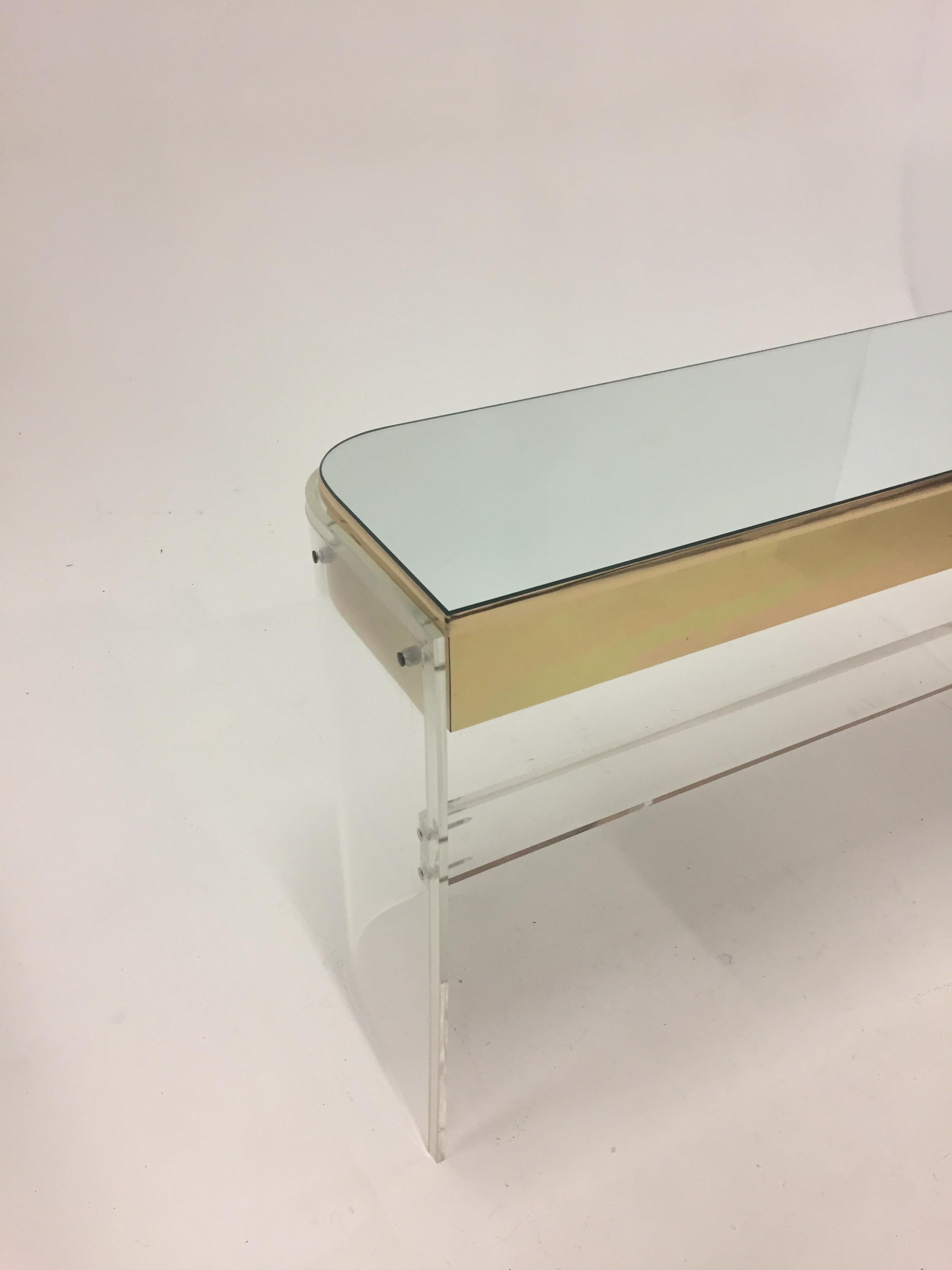 Glamorous Mid-Century Modern Curved Lucite and Metal Vanity Console 8