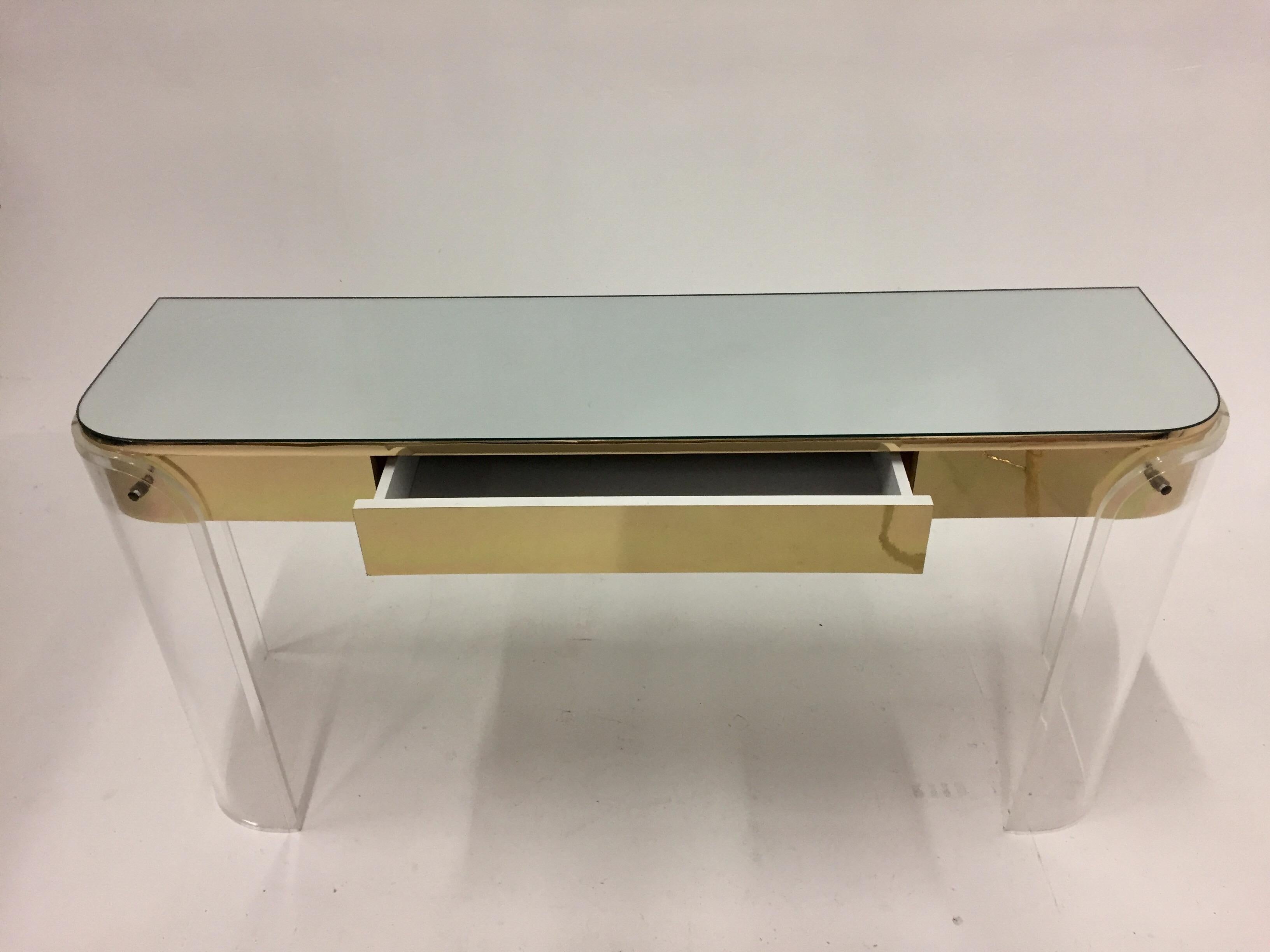 Glamorous Mid-Century Modern Curved Lucite and Metal Vanity Console In Excellent Condition In Hopewell, NJ