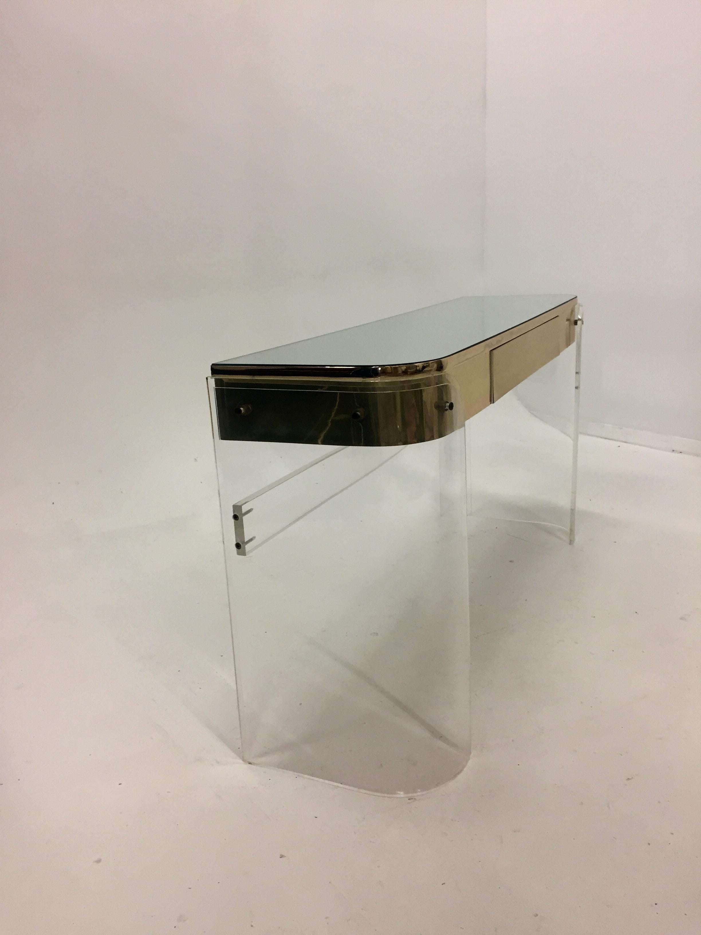Mid-20th Century Glamorous Mid-Century Modern Curved Lucite and Metal Vanity Console