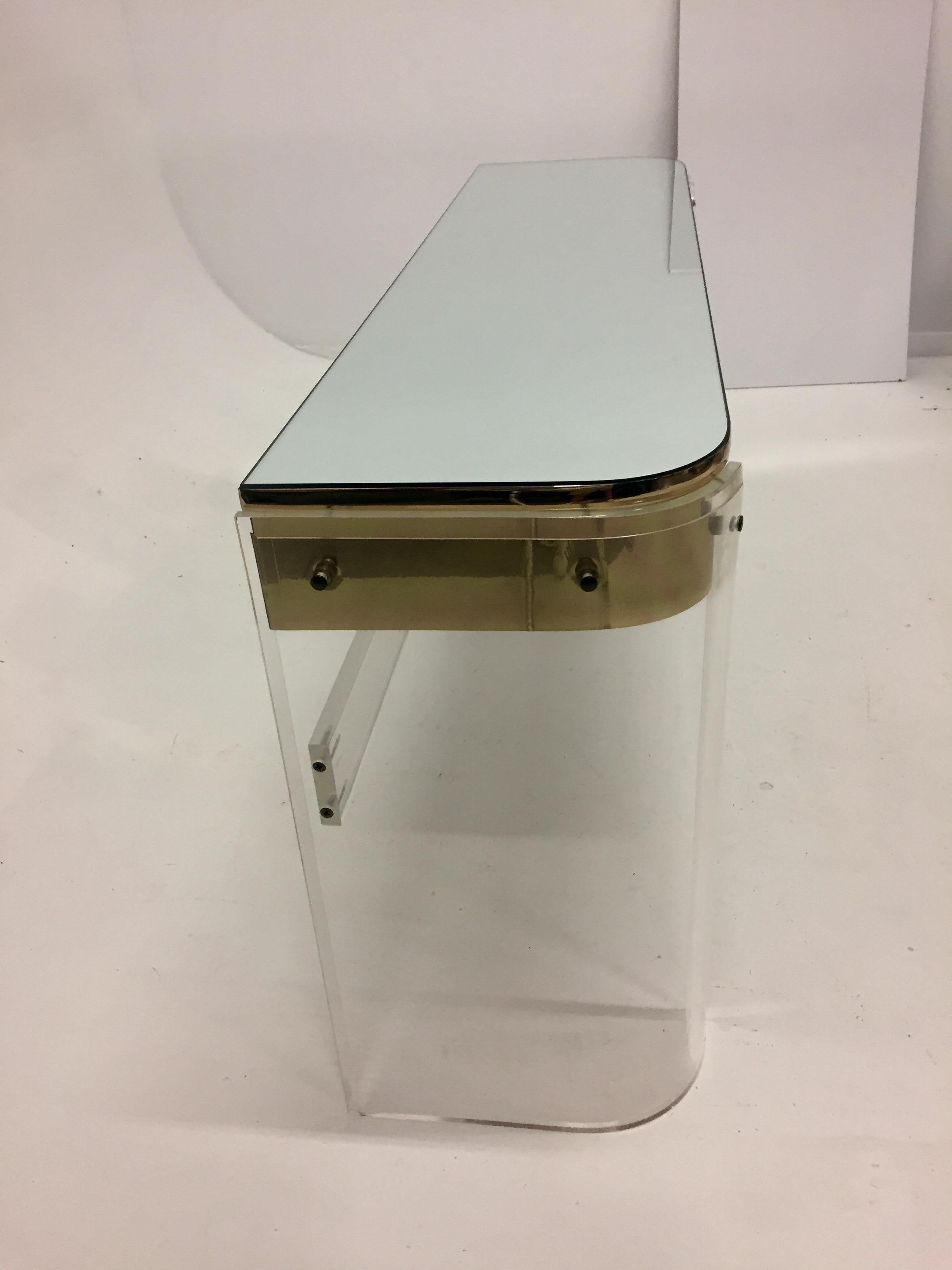 Glamorous Mid-Century Modern Curved Lucite and Metal Vanity Console 2