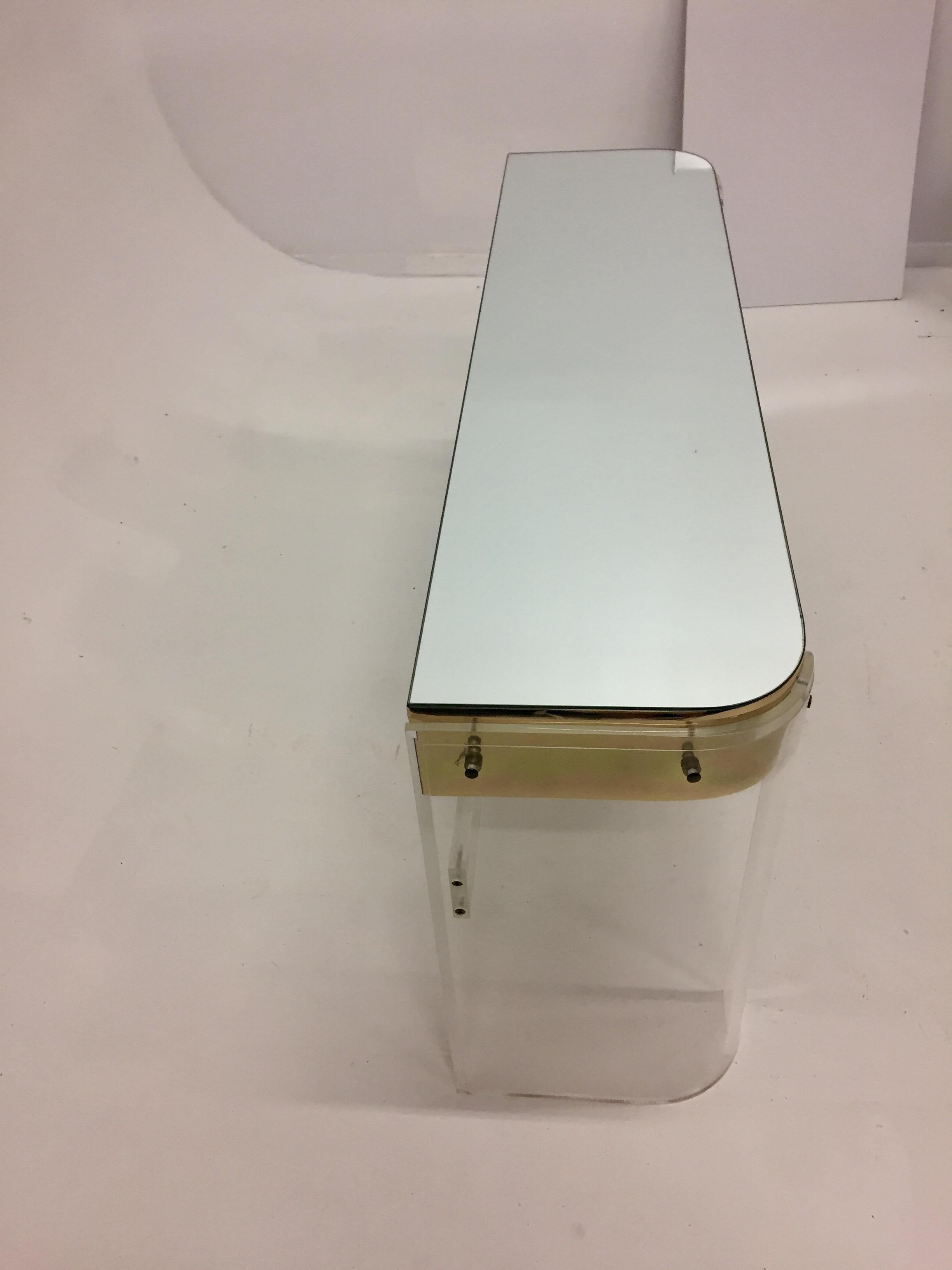 Glamorous Mid-Century Modern Curved Lucite and Metal Vanity Console 4