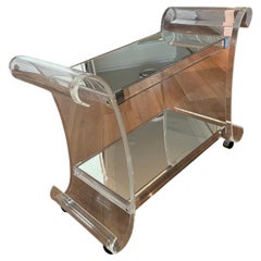 Glamorous Mid Century Modern Lucite Bar Cart on Casters