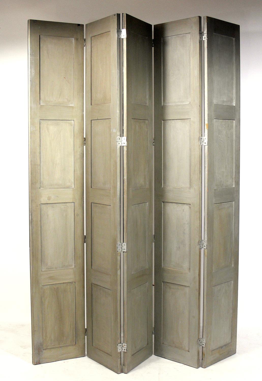 Painted Glamorous Mirrored Screen or Room Divider, circa 1940s