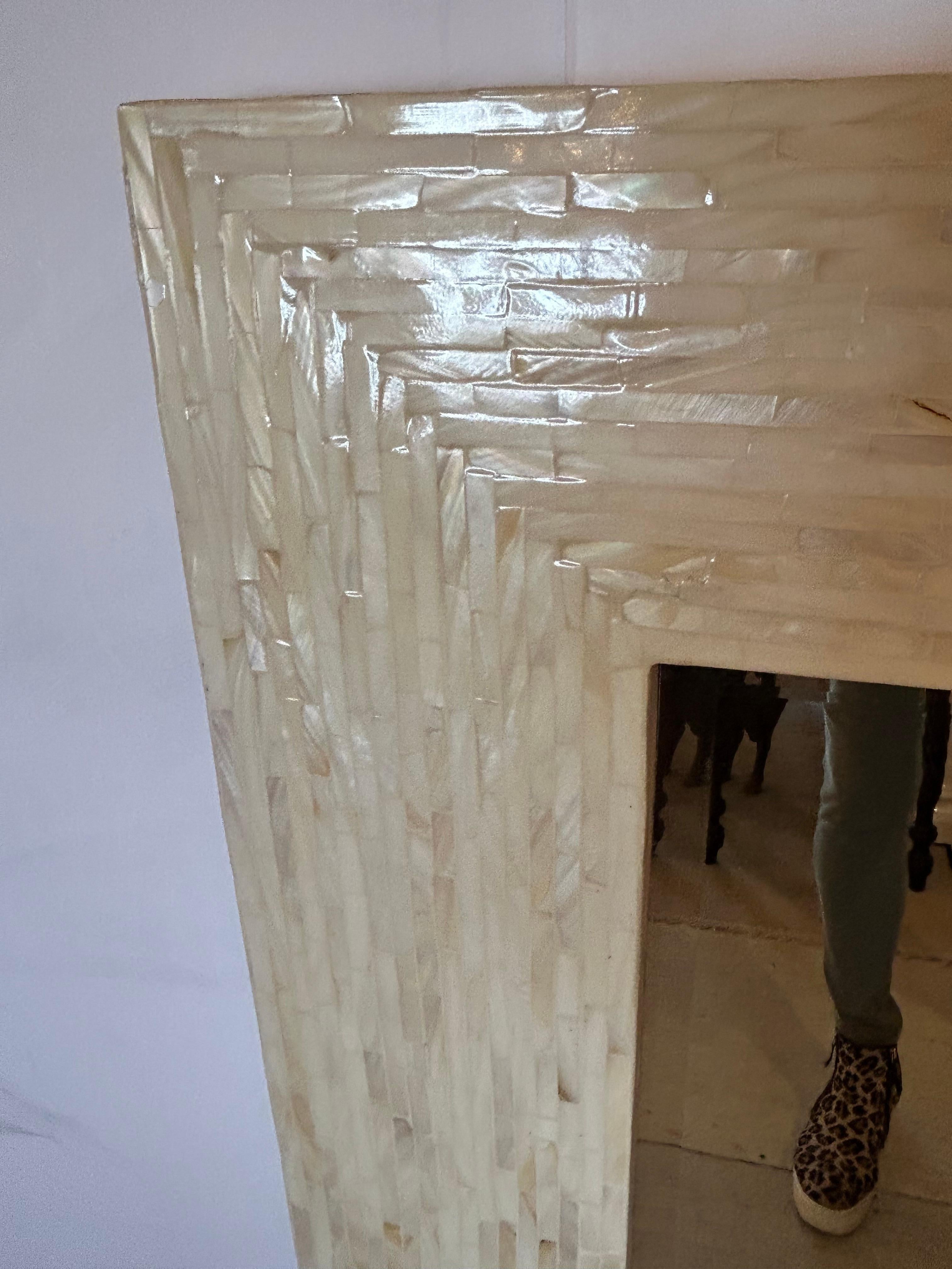 Mother-of-Pearl Glamorous Mother of Pearl Mosaic Rectangular Mirror For Sale
